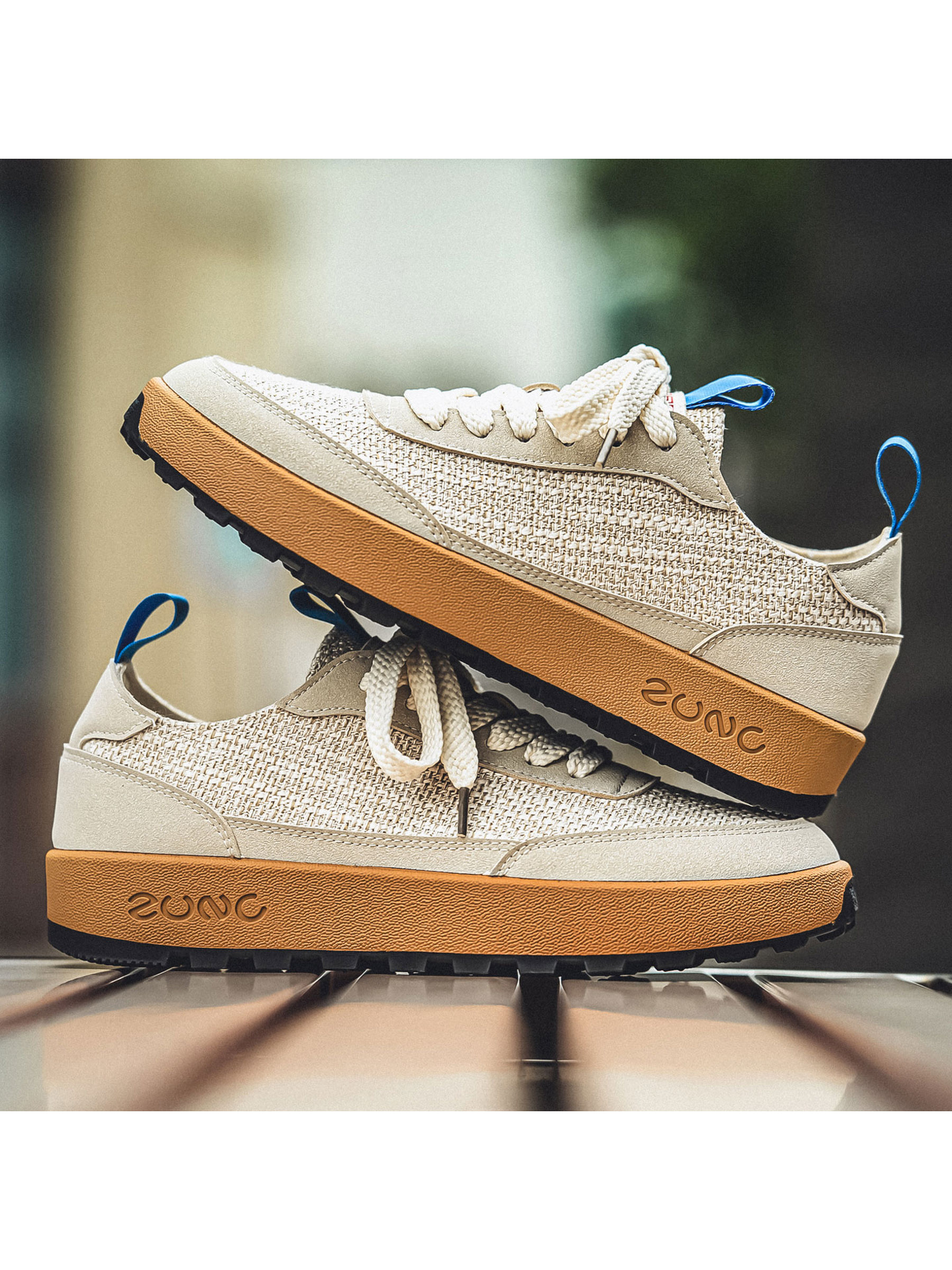 Beige Lace Up Sneakers with Pull Tab