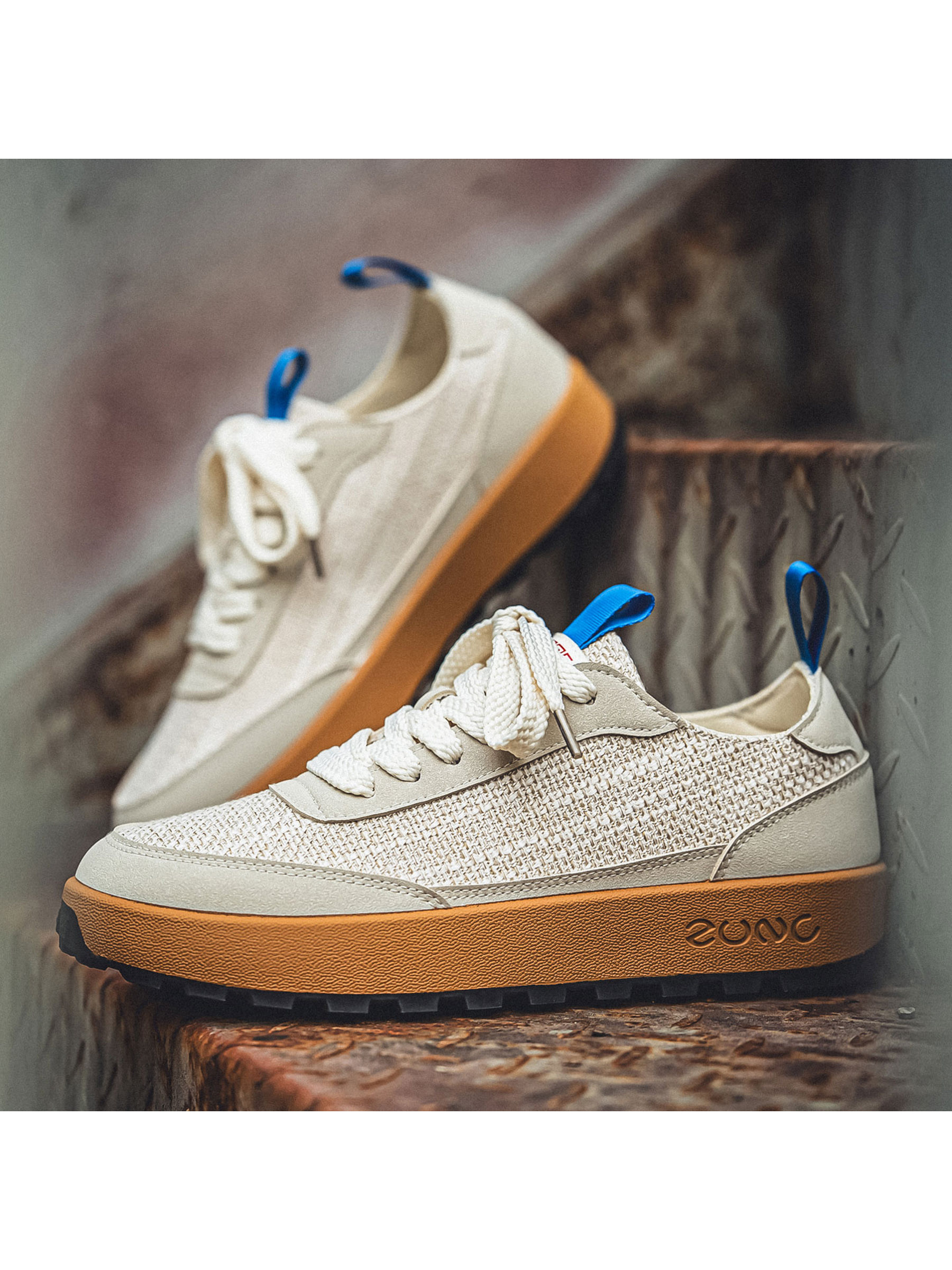 Beige Lace Up Sneakers with Pull Tab