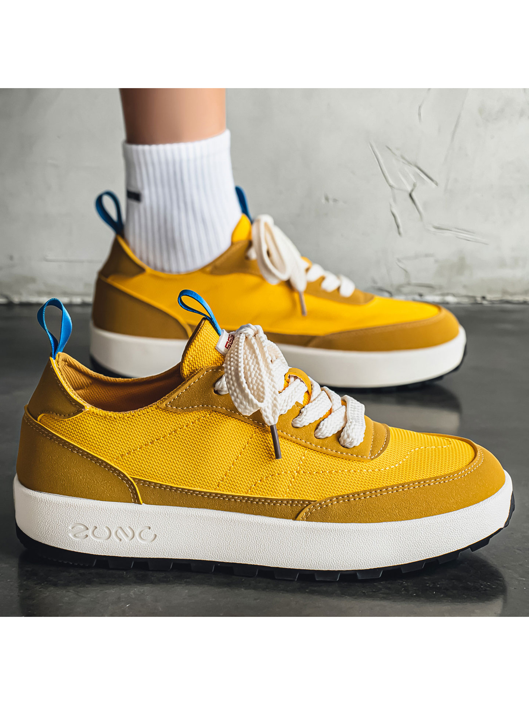 Mustard Lace Up Sneakers with Pull Tab