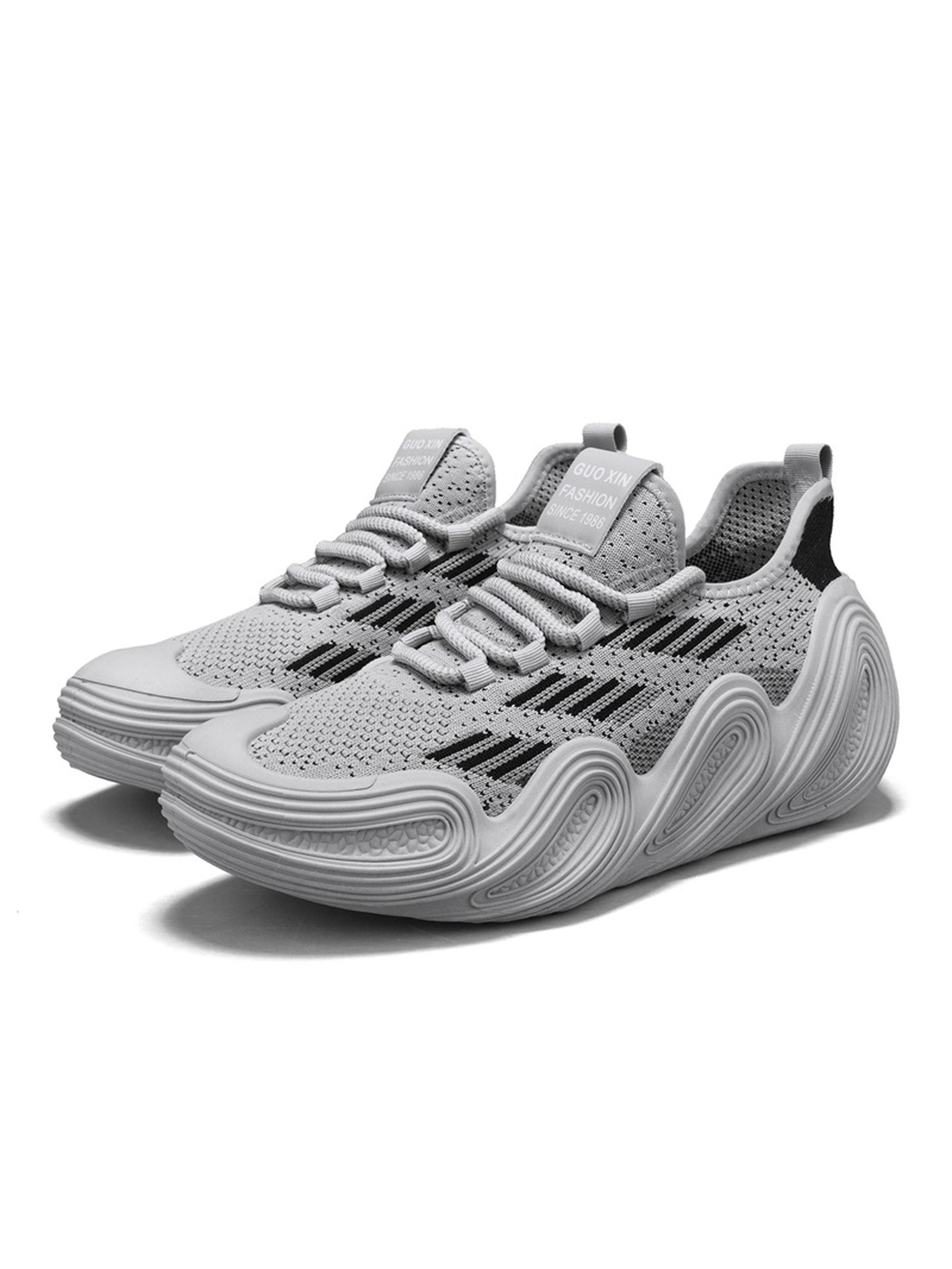Mens Grey Knit Textured Sole Sneakers