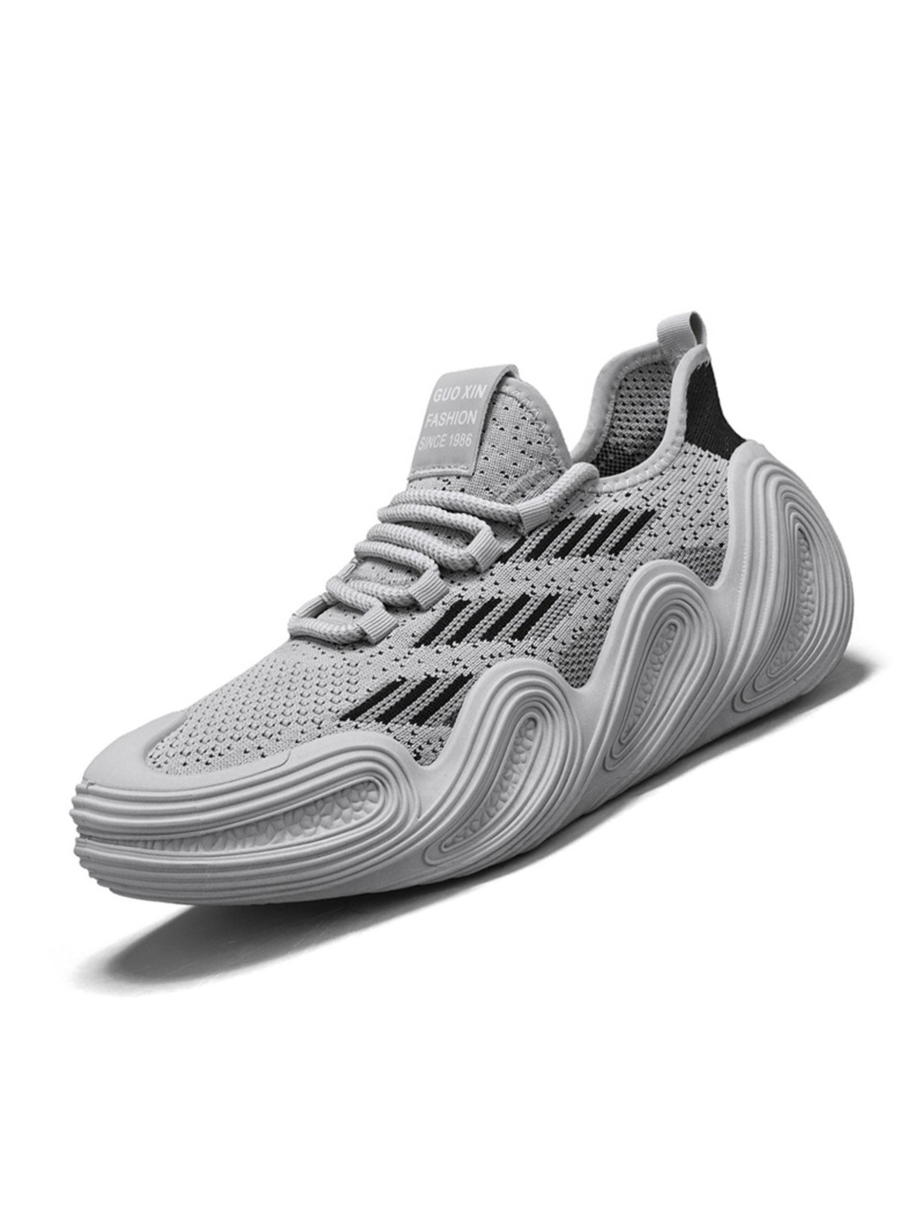 Mens Grey Knit Textured Sole Sneakers