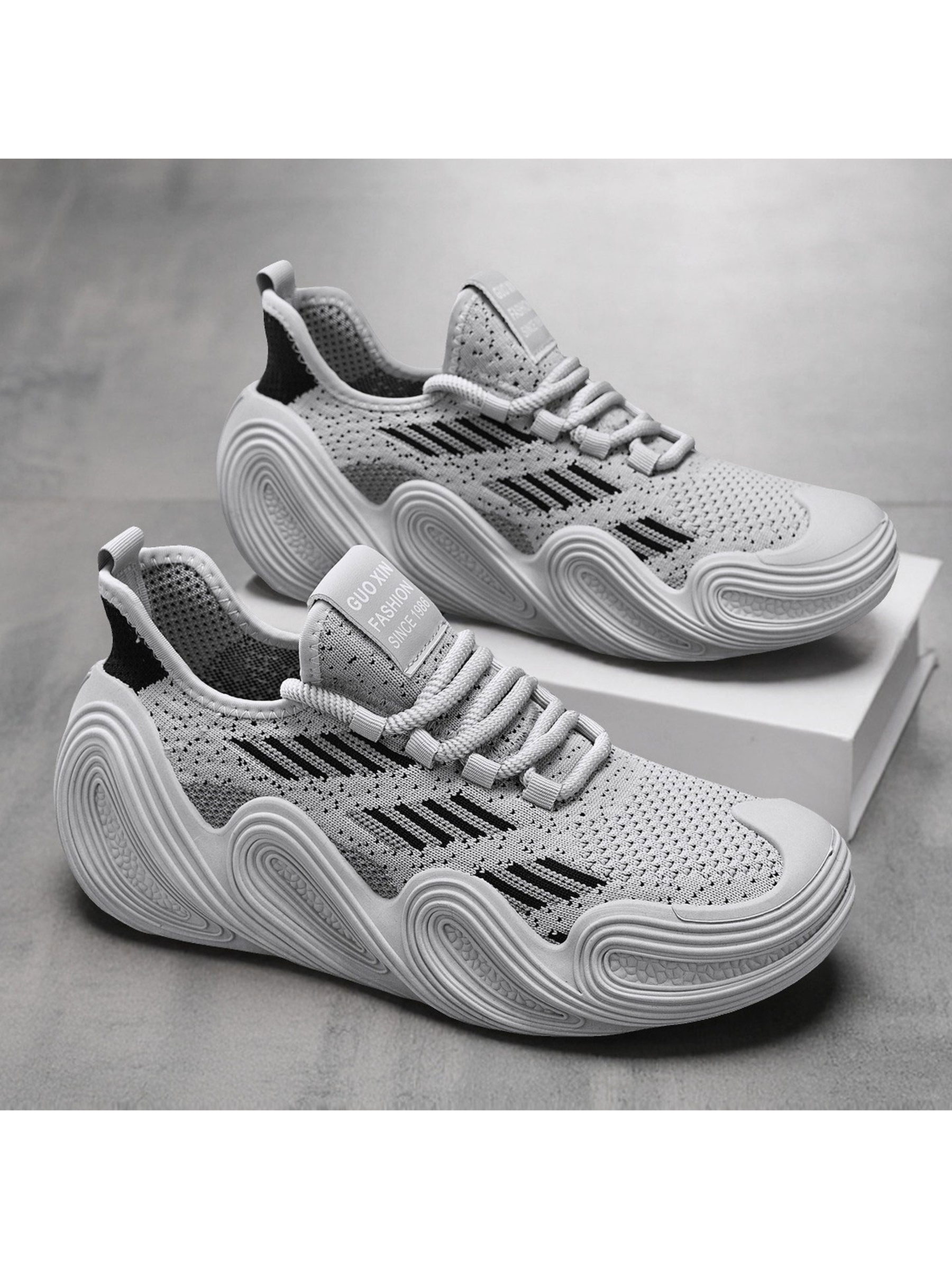 Mens Grey Knit Textured Sole Sneakers