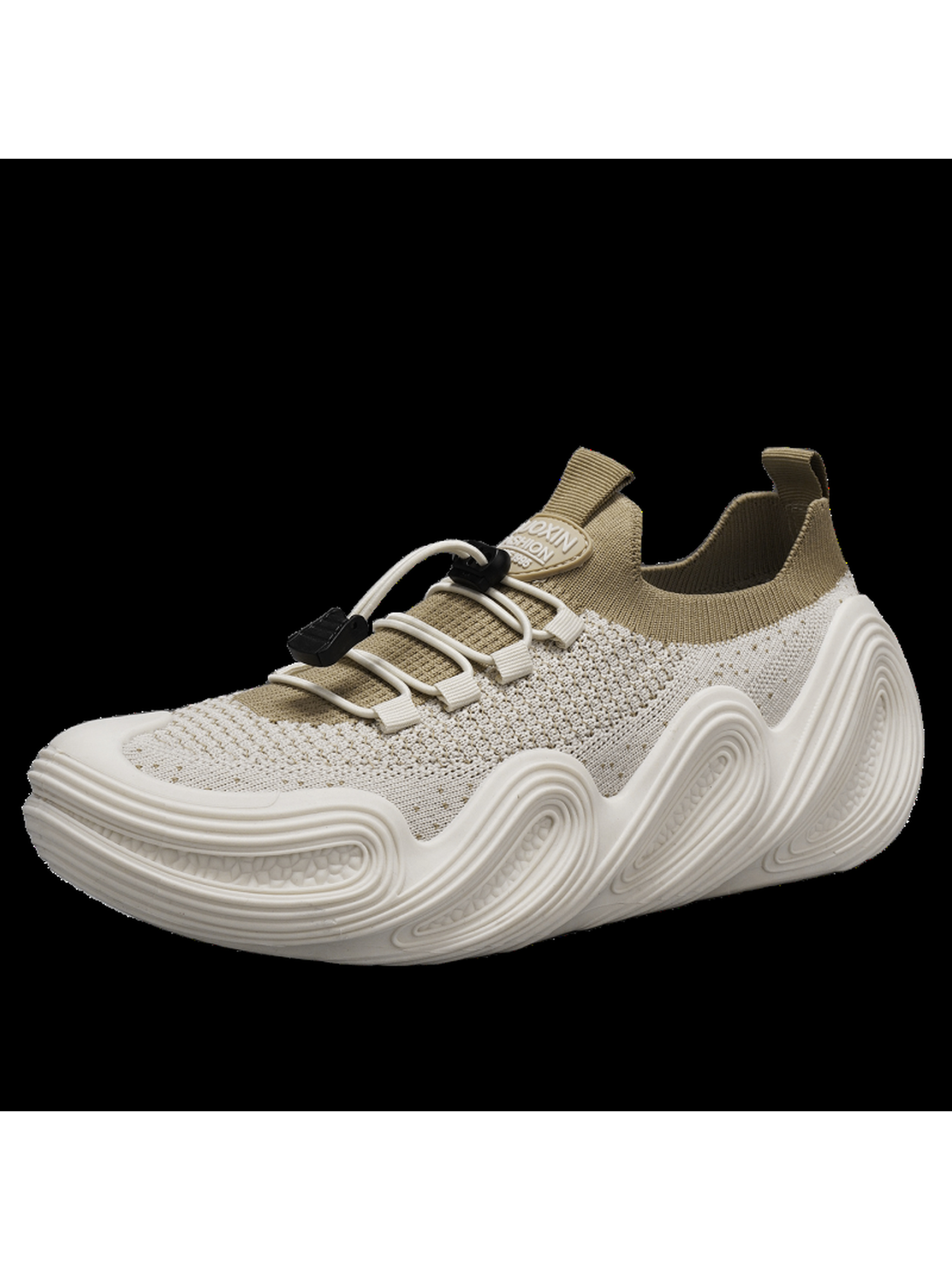Cream Knit Comfort Sneakers with Wavy Sole
