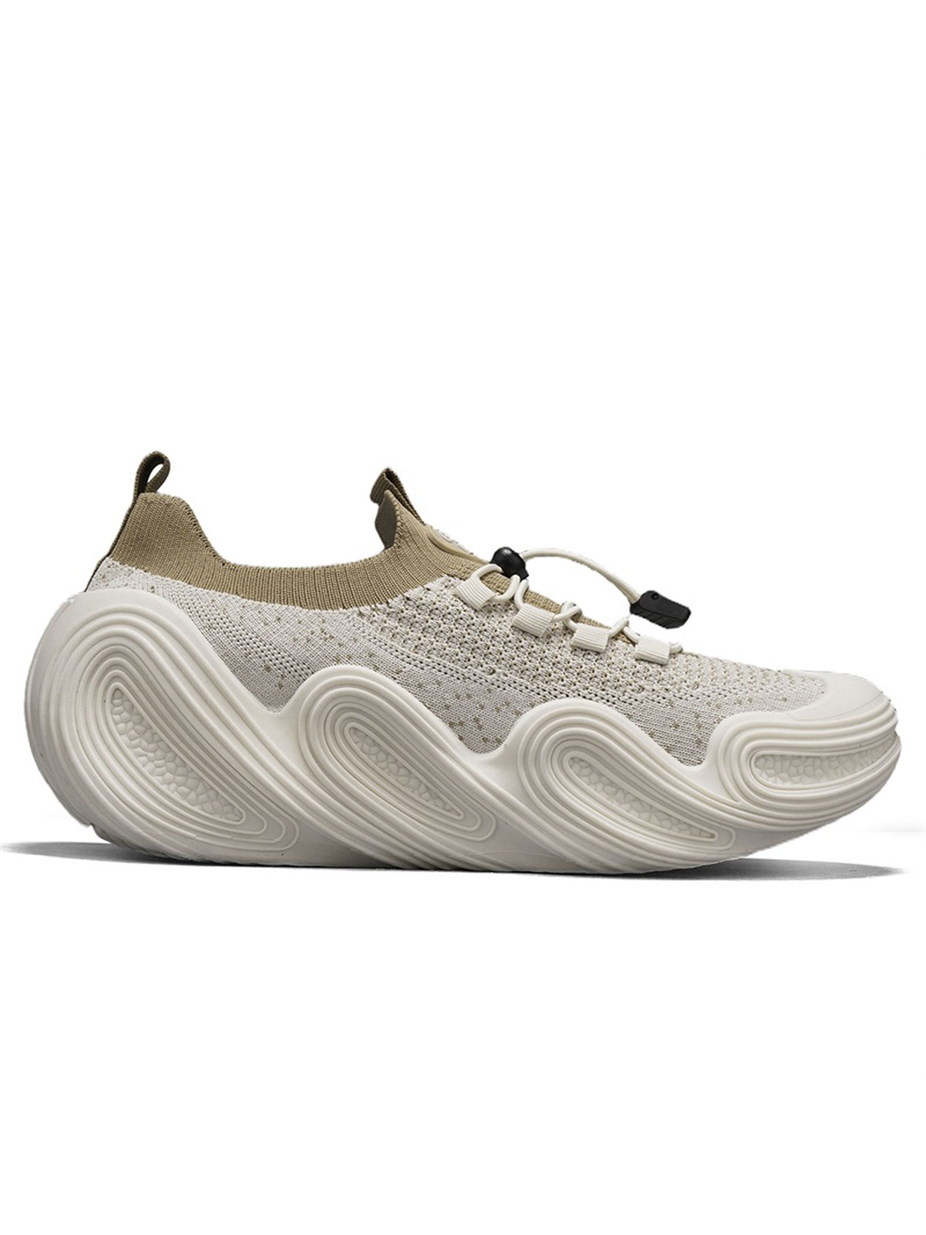 Cream Knit Comfort Sneakers with Wavy Sole
