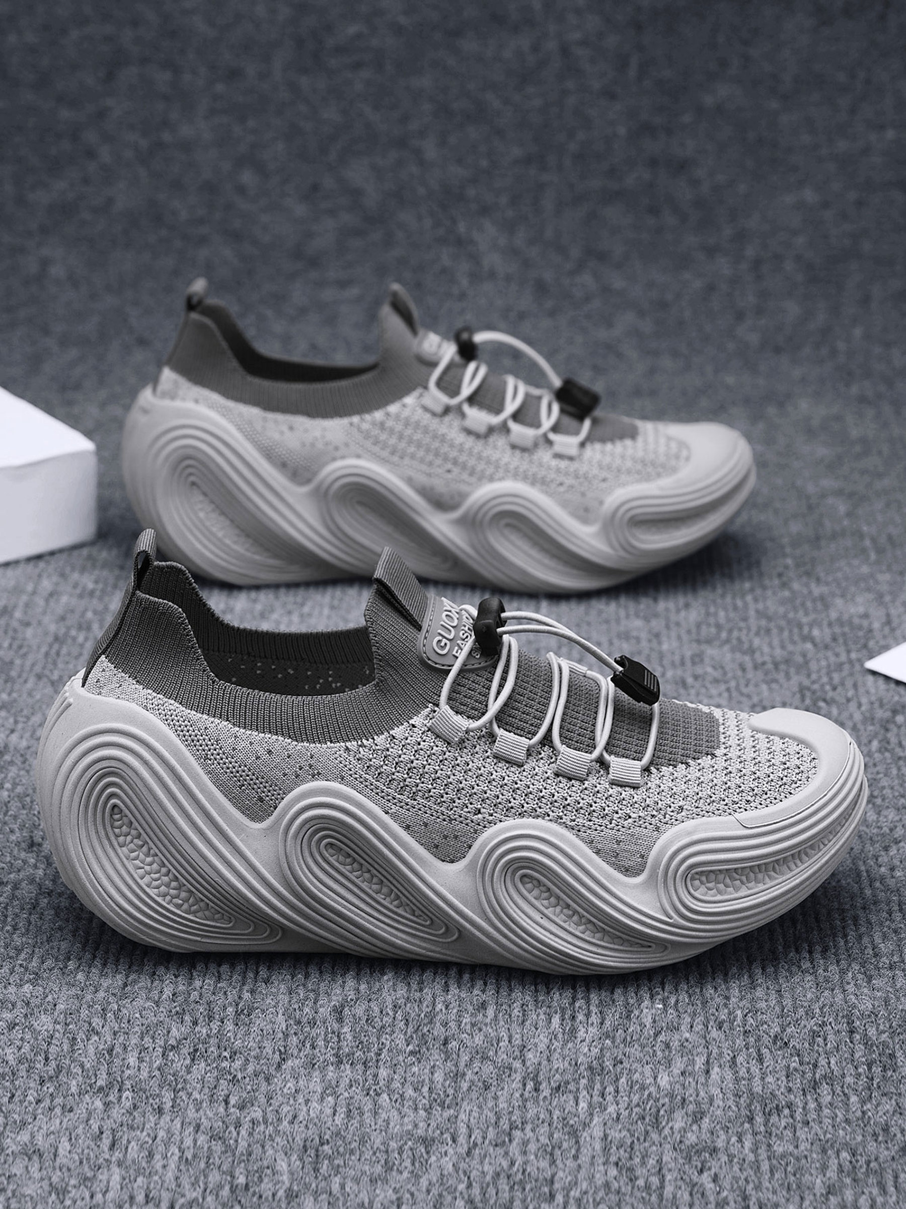 Mens Grey Knit Comfort Sneakers