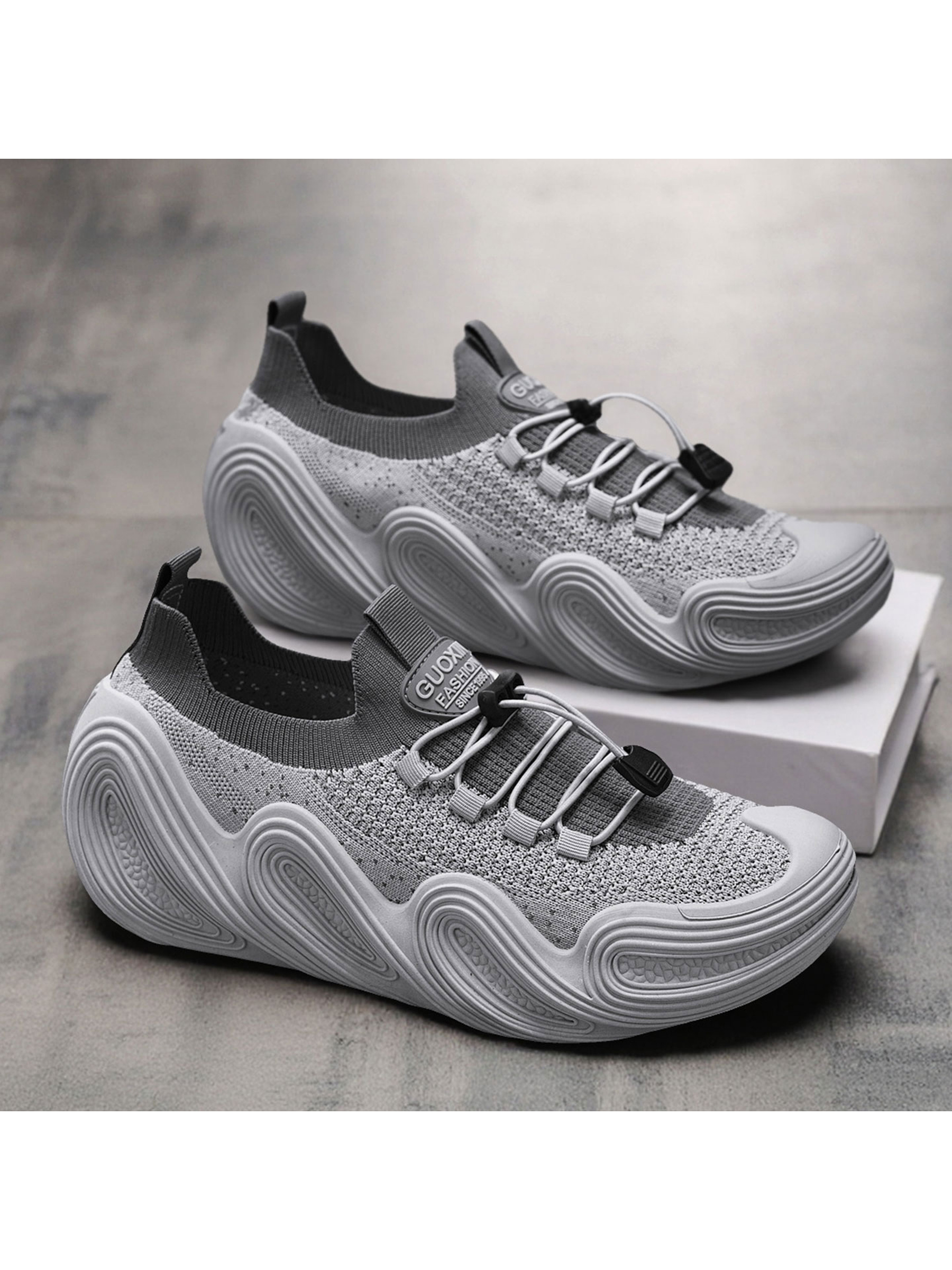 Mens Grey Knit Comfort Sneakers