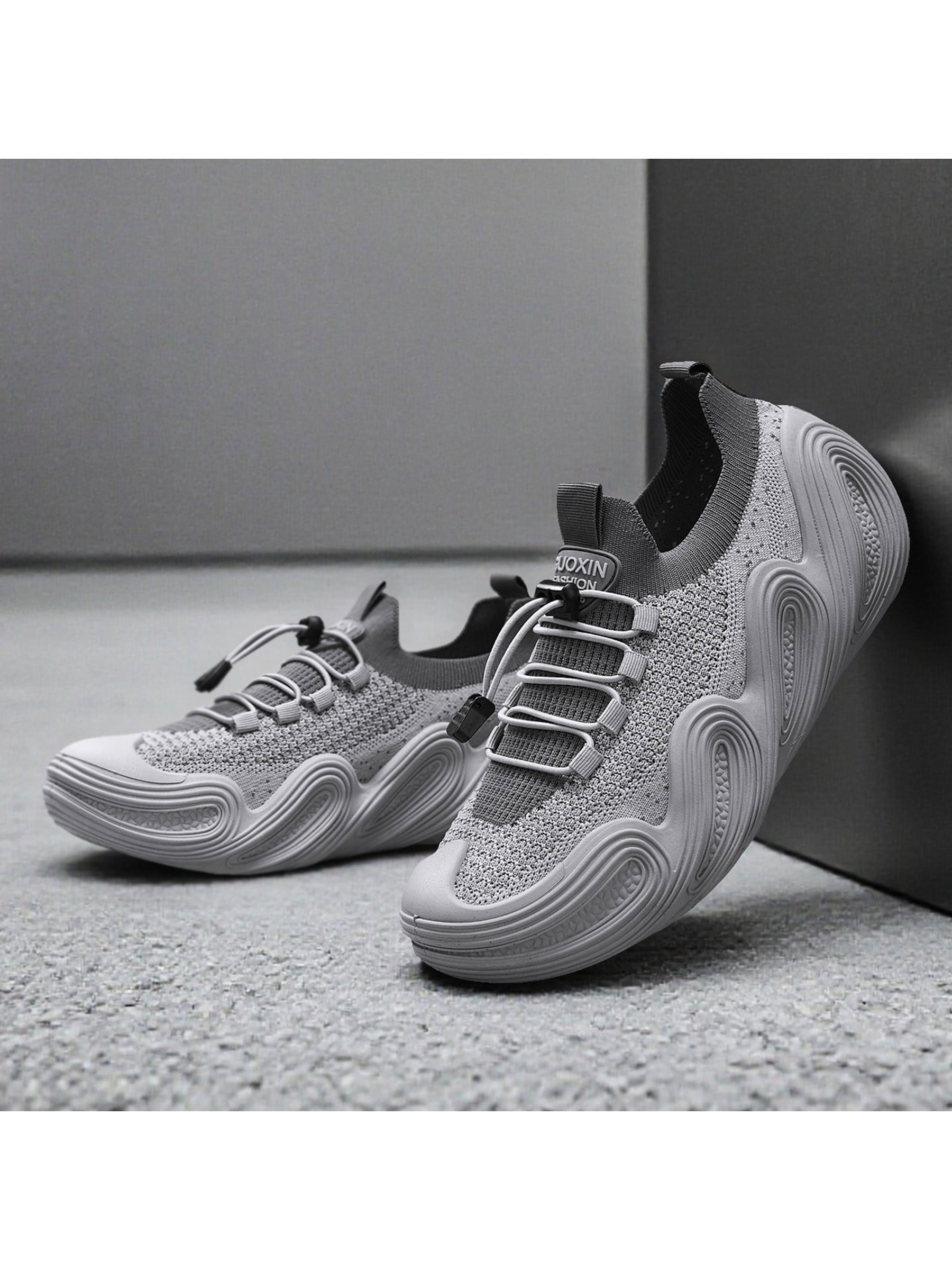 Mens Grey Knit Comfort Sneakers
