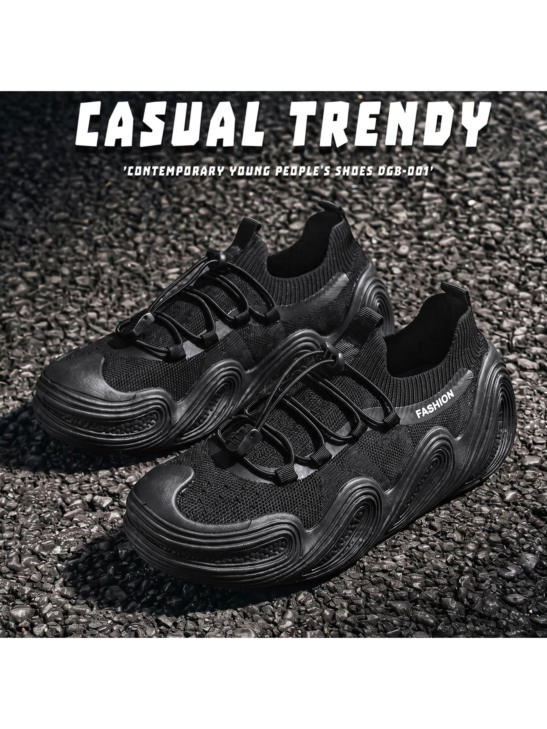 Black Toggle Lace Knit Sneakers