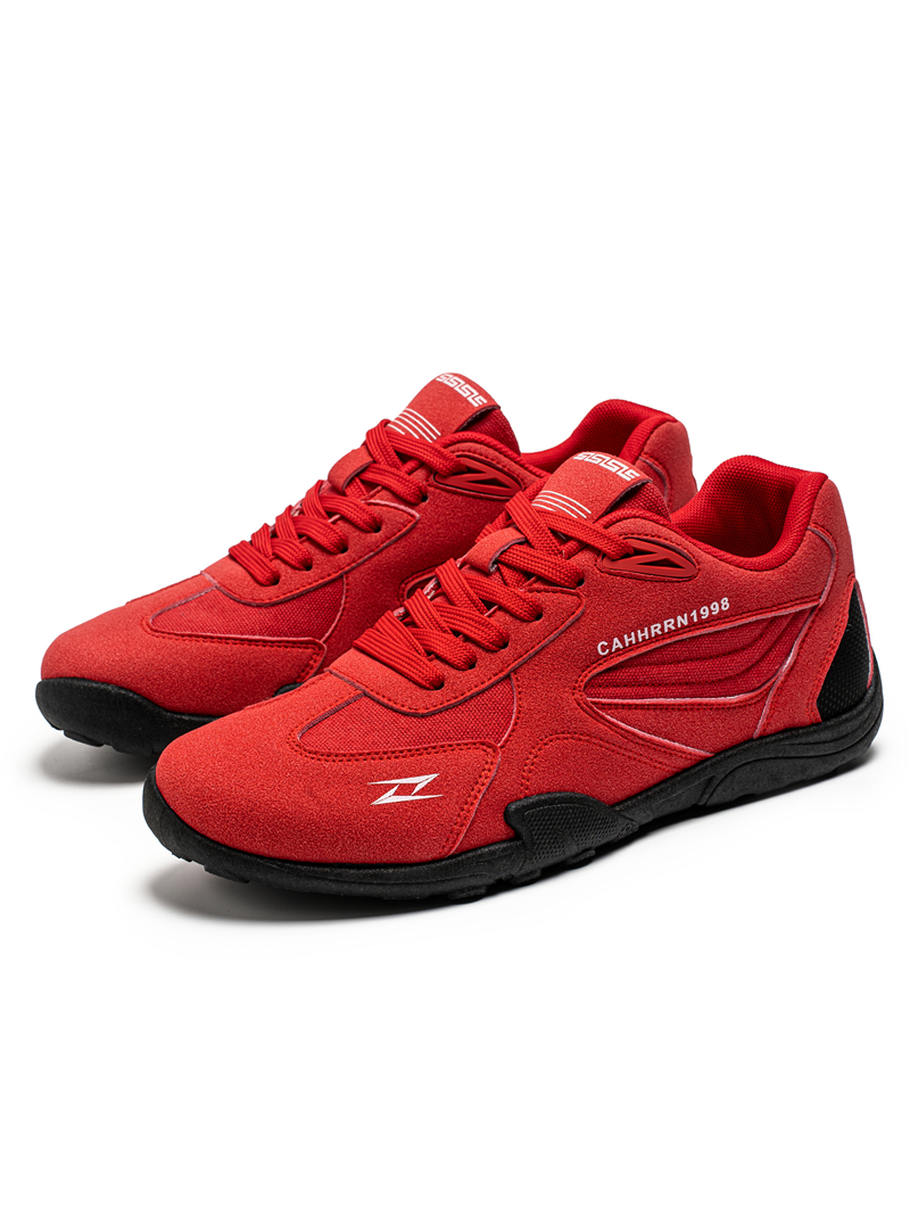 Mens Red Paneled Lace Up Sneakers