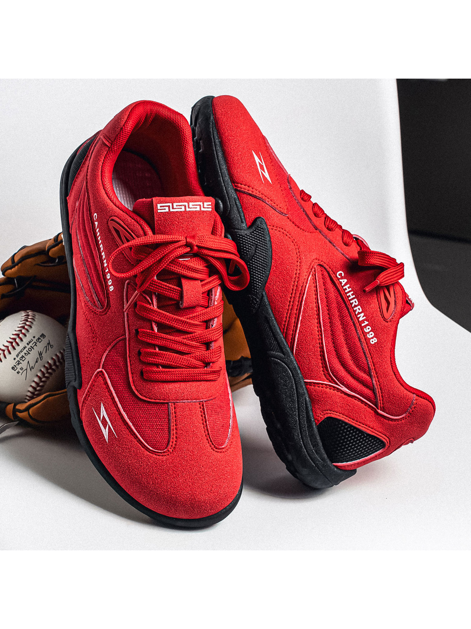 Mens Red Paneled Lace Up Sneakers