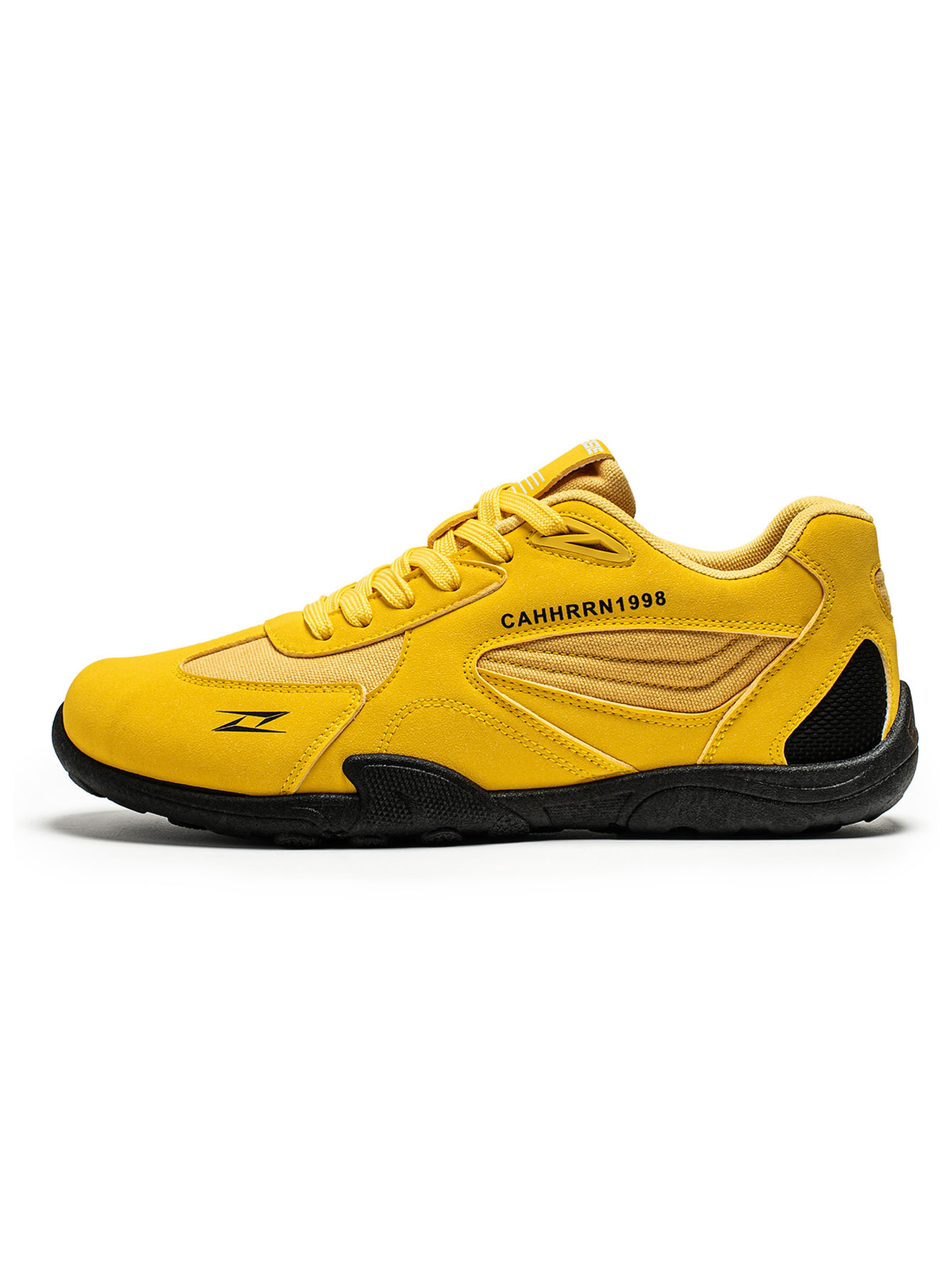 Mens Yellow Paneled Lace Up Sneakers