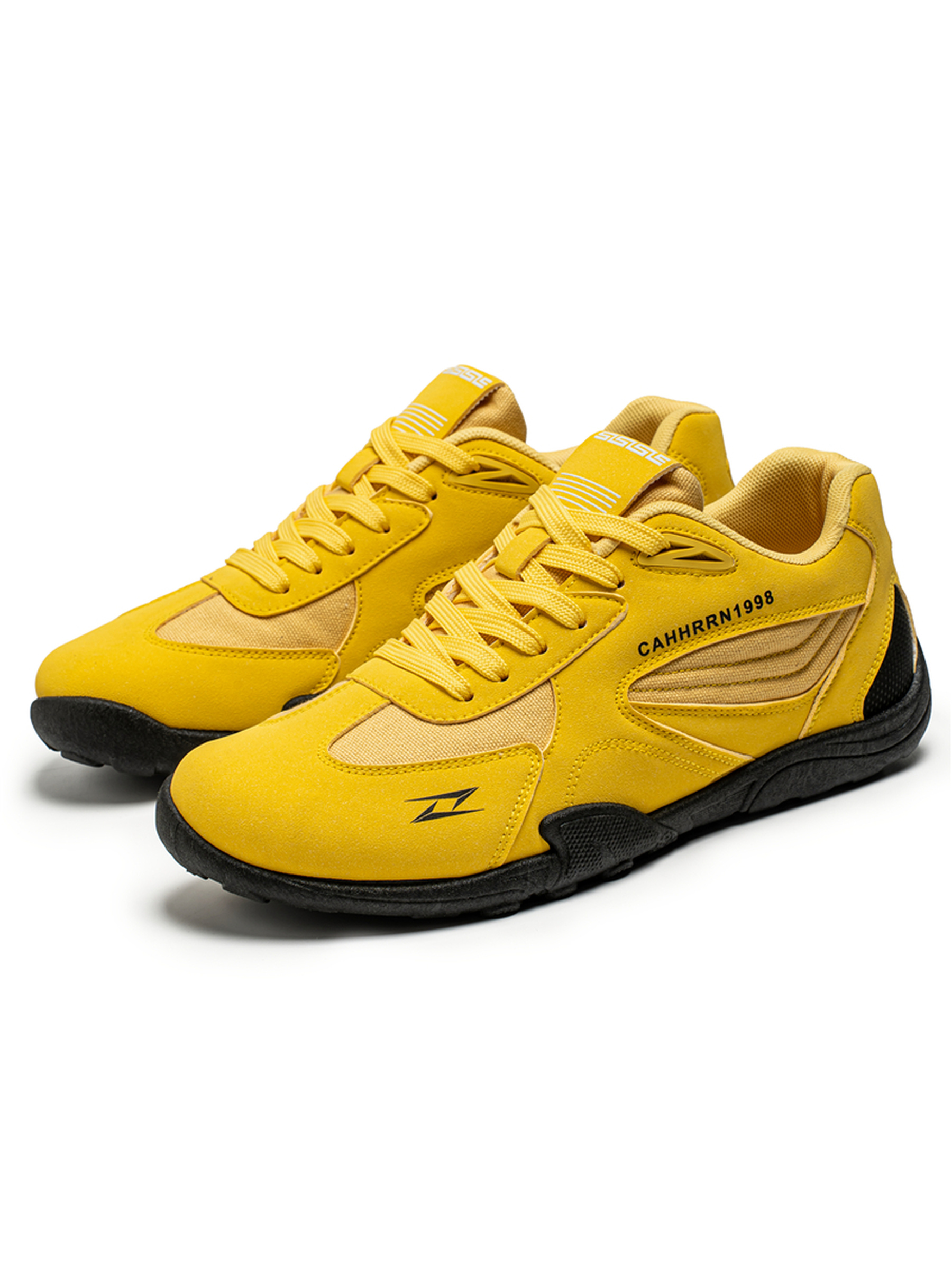 Mens Yellow Paneled Lace Up Sneakers