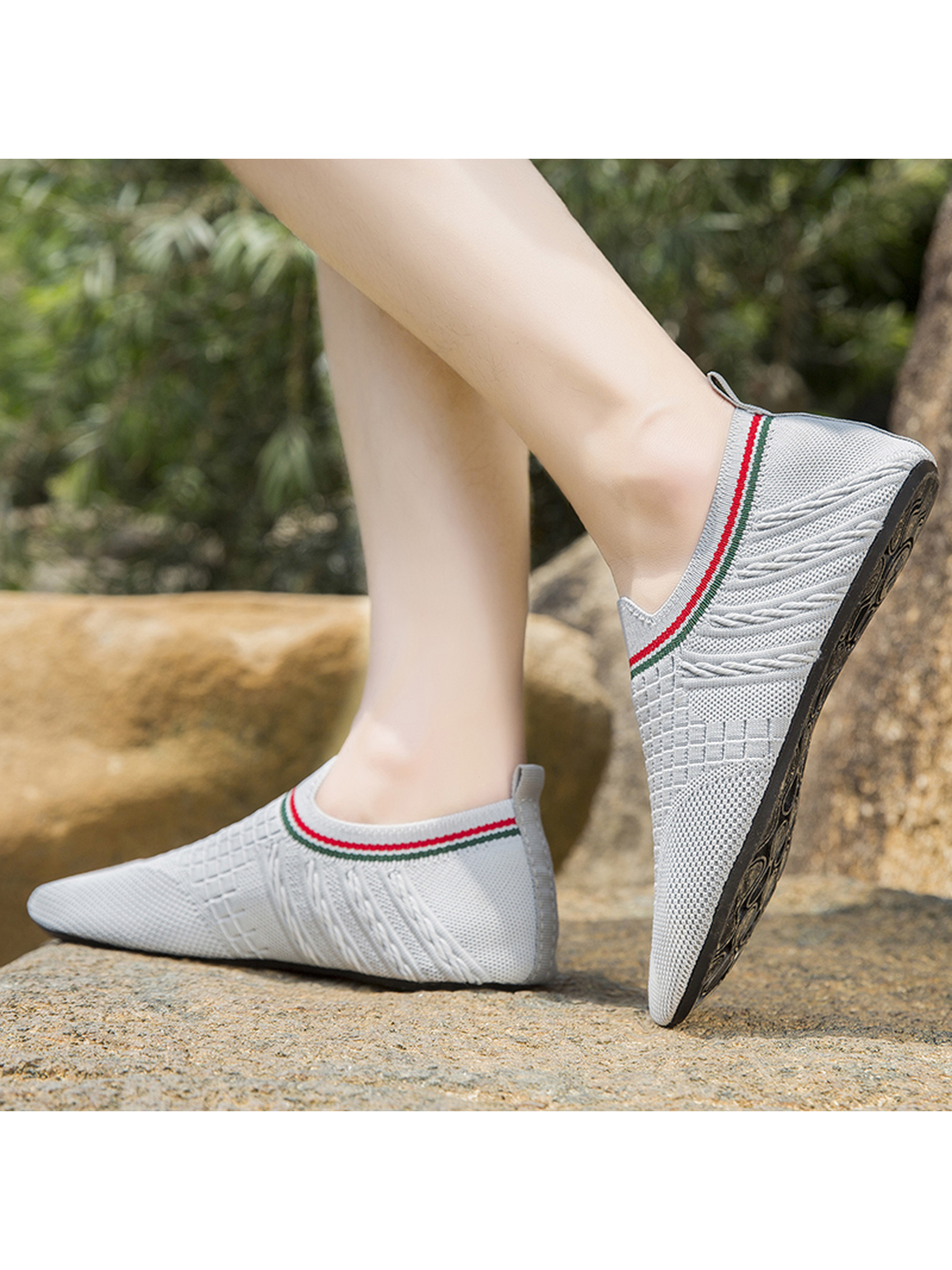Mens Grey Knit Slip-On Aqua Shoes