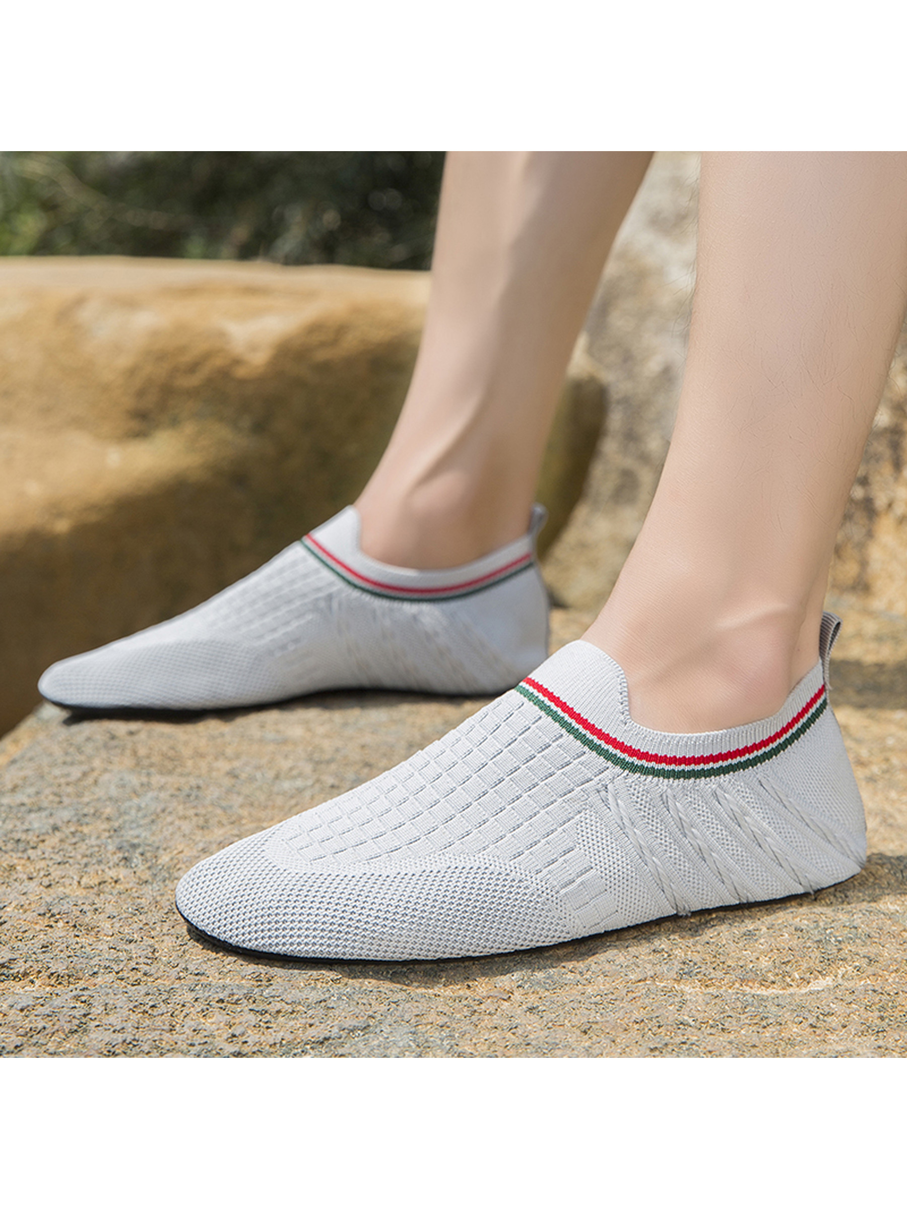Mens Grey Knit Slip-On Aqua Shoes