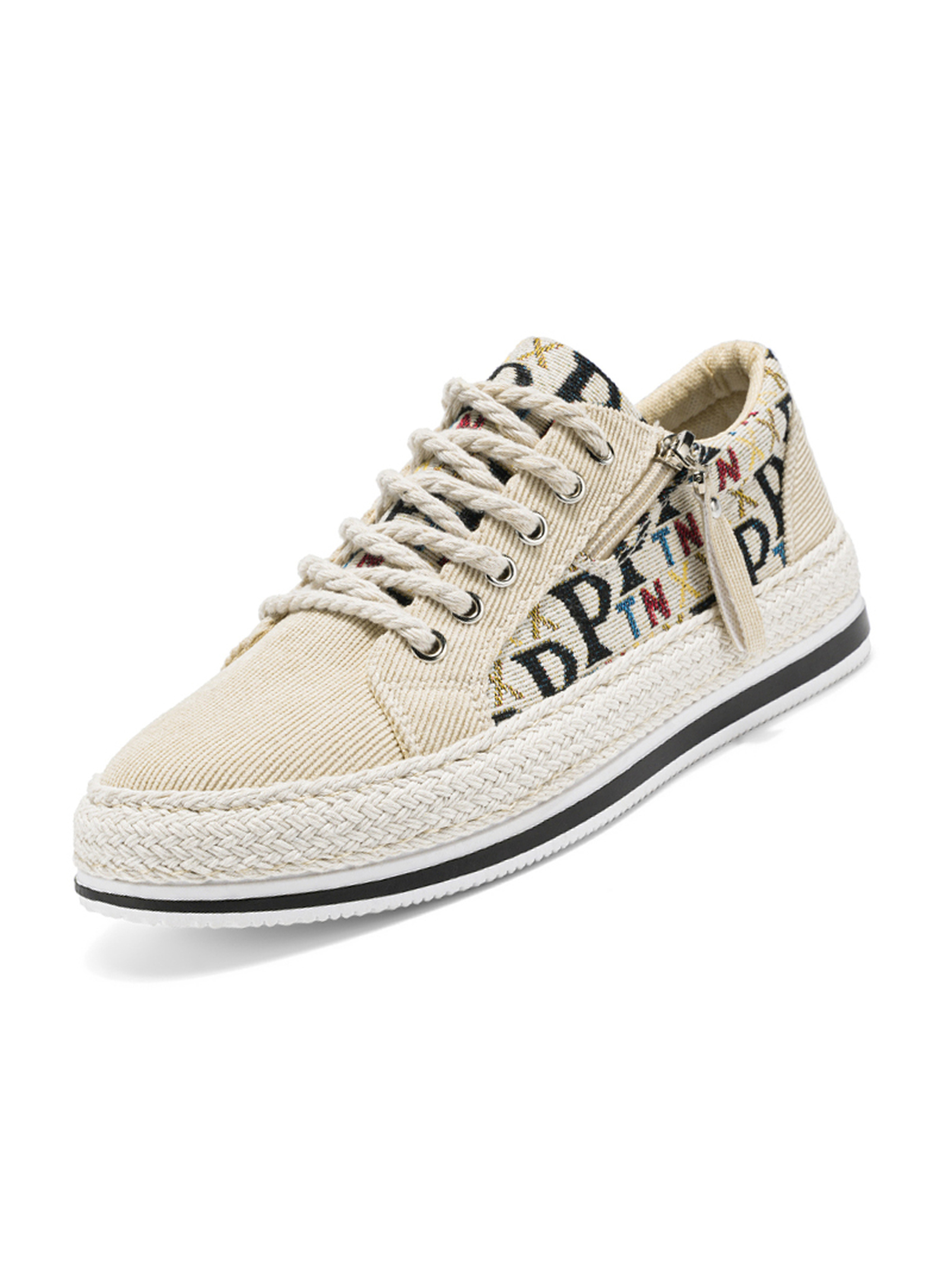 Beige Platform Sneakers with Zipper Detail