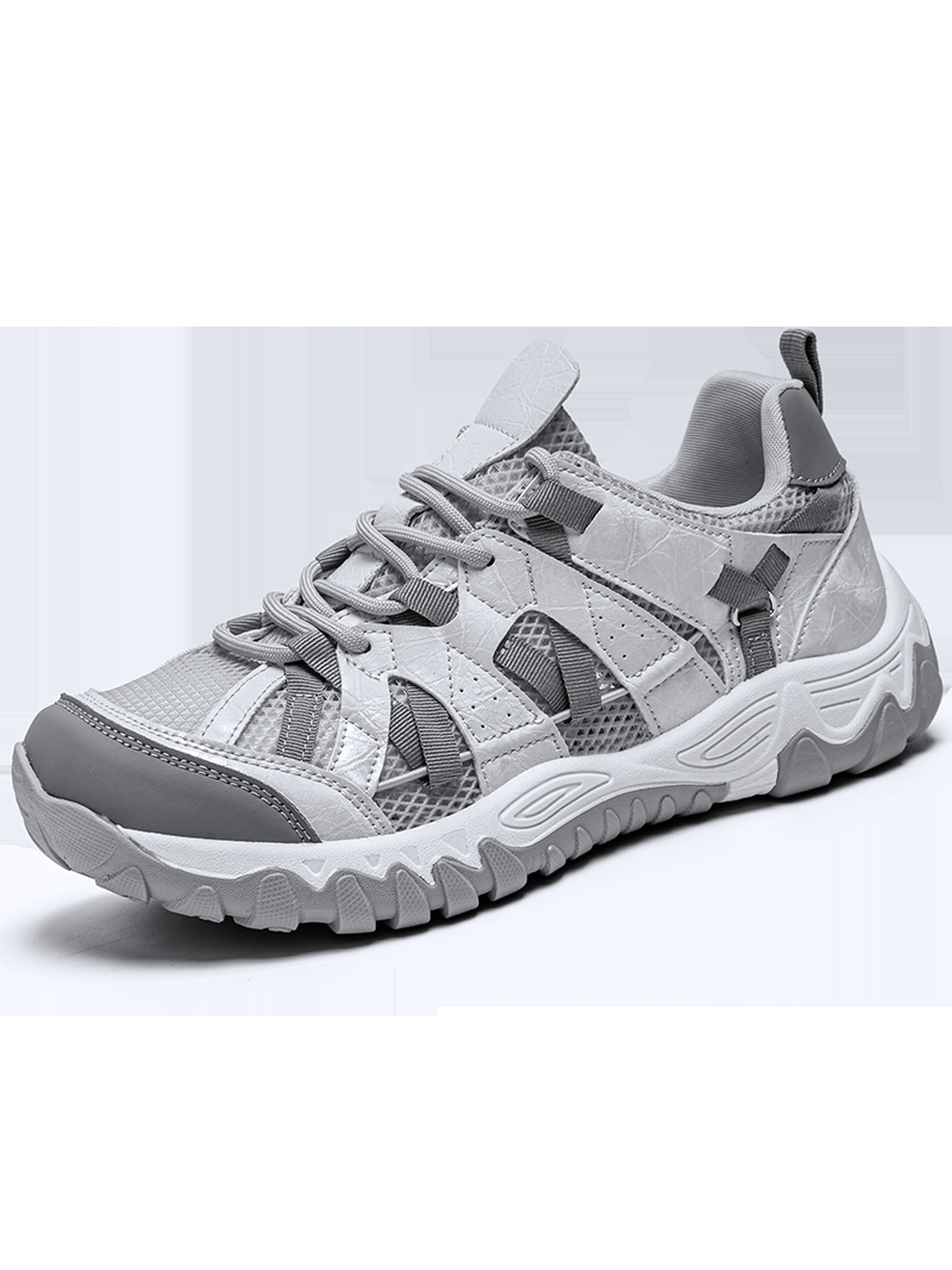 Mens Grey Sporty Breathable Lace-Up Sneakers