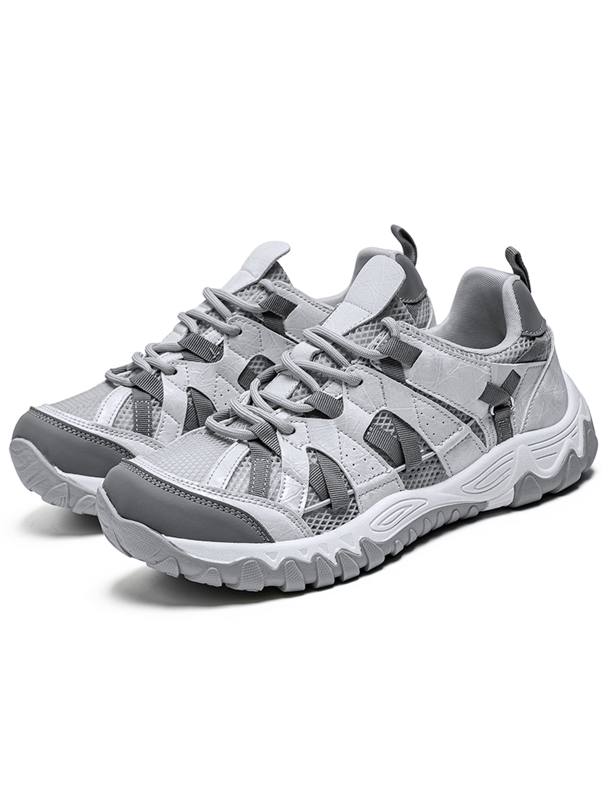 Mens Grey Sporty Breathable Lace-Up Sneakers