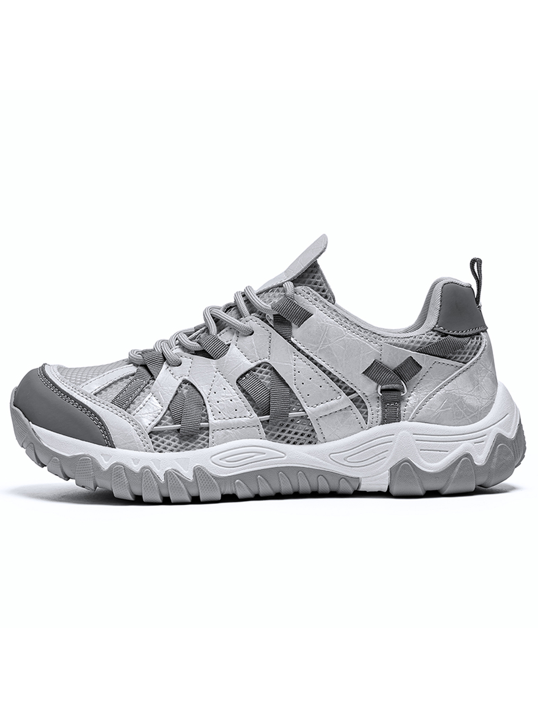 Mens Grey Sporty Breathable Lace-Up Sneakers