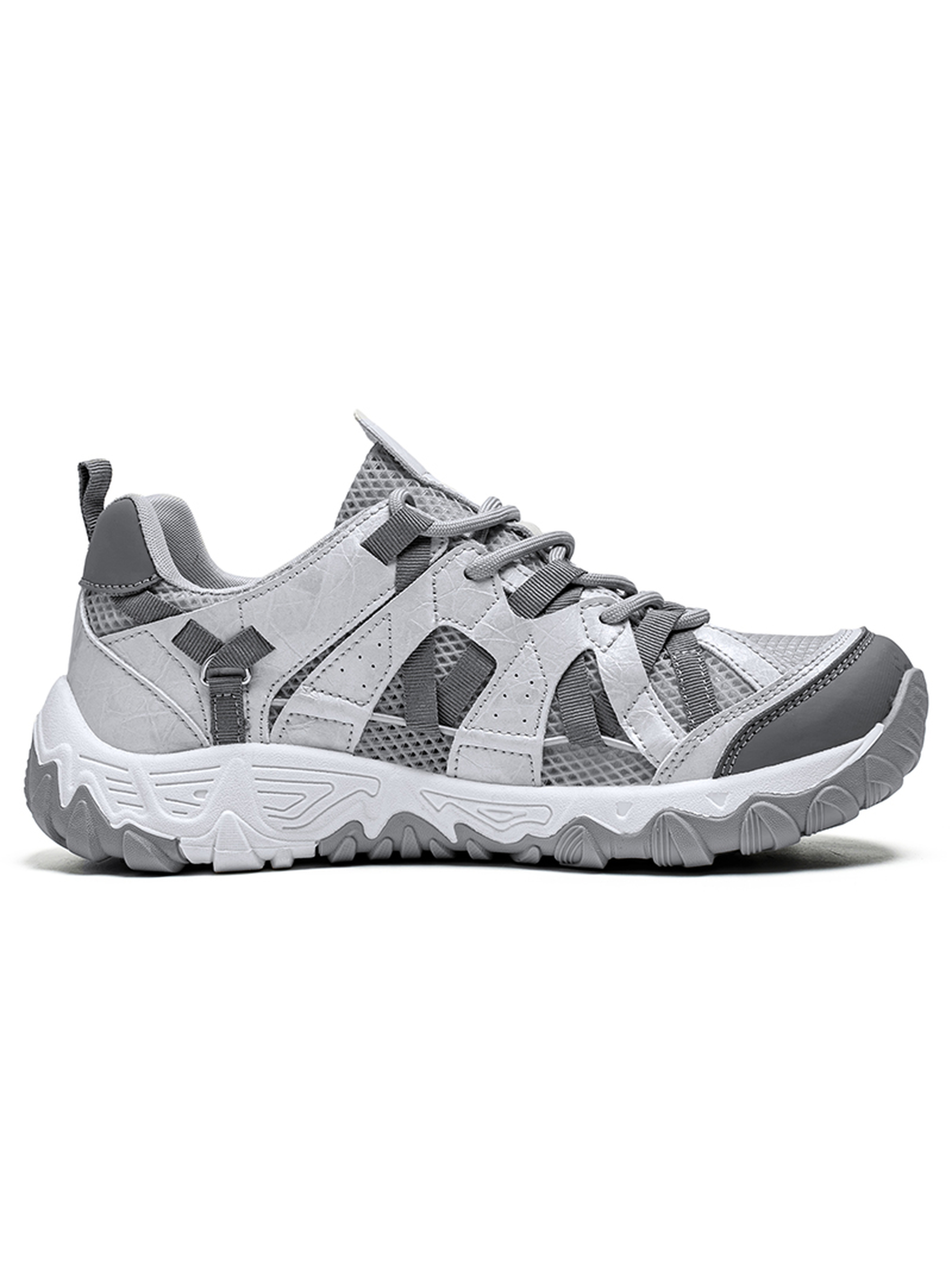 Mens Grey Sporty Breathable Lace-Up Sneakers