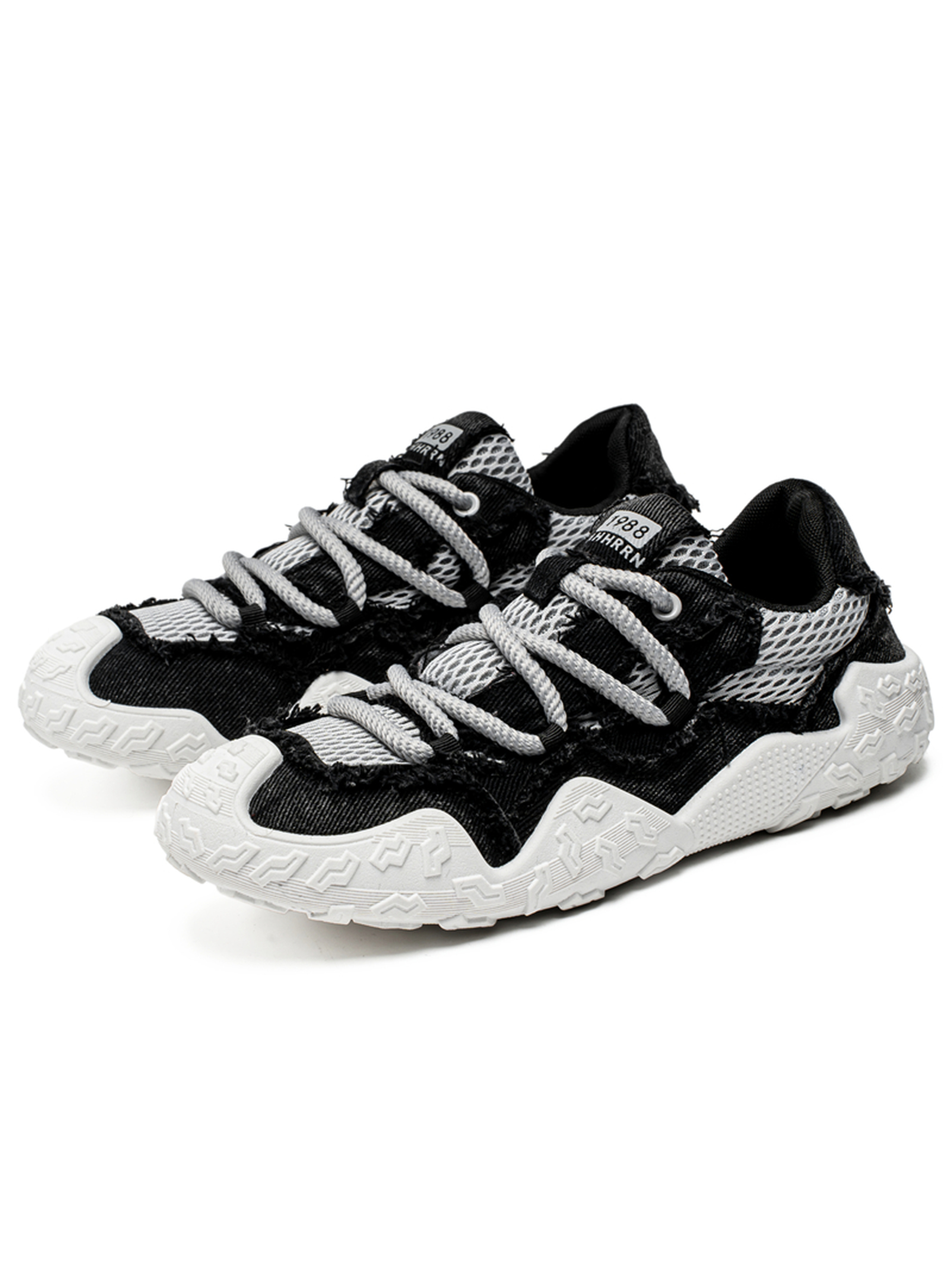 Black Textured Lace Up Sneakers
