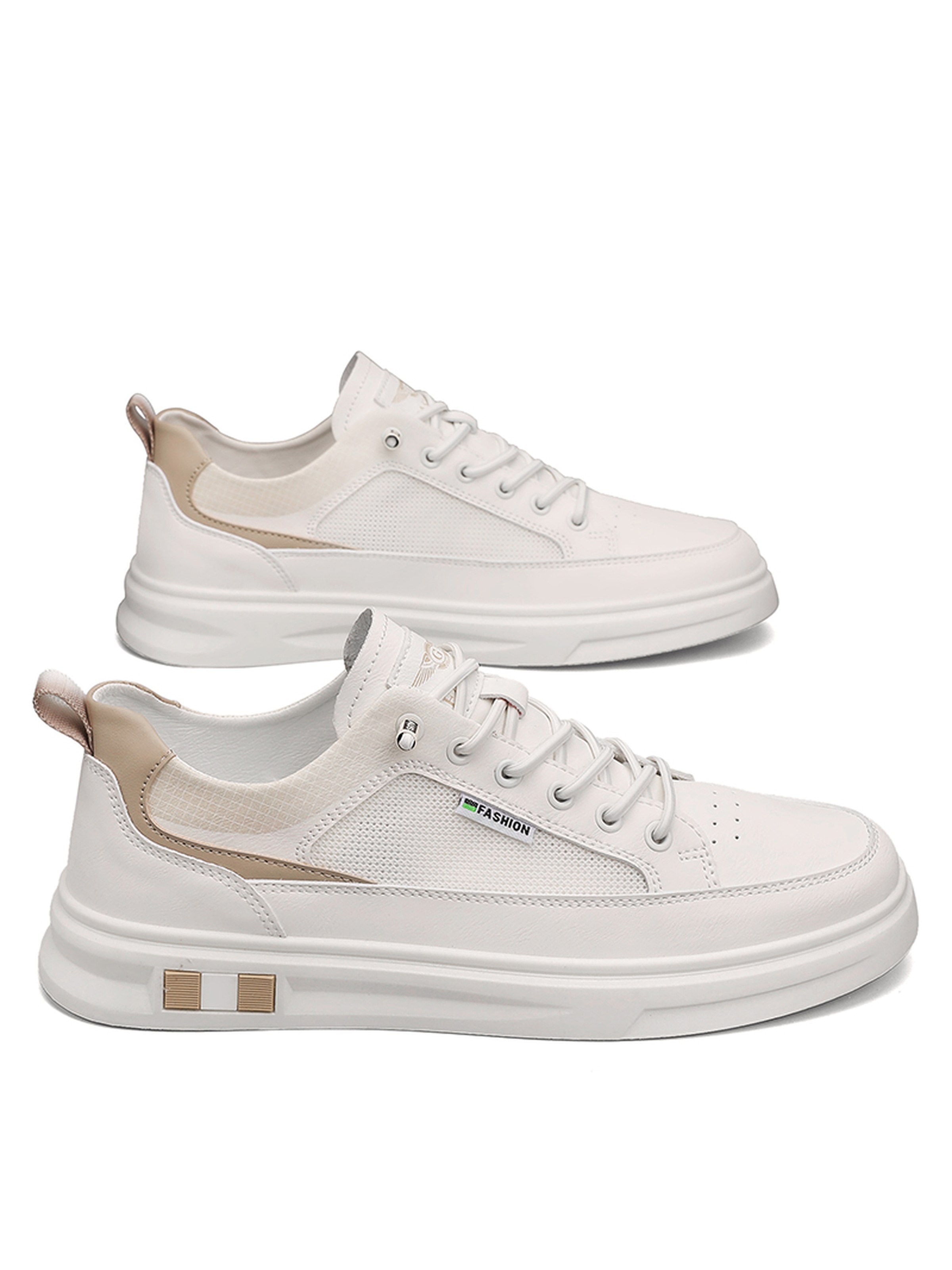 Off White Solid Lace Up Sneakers