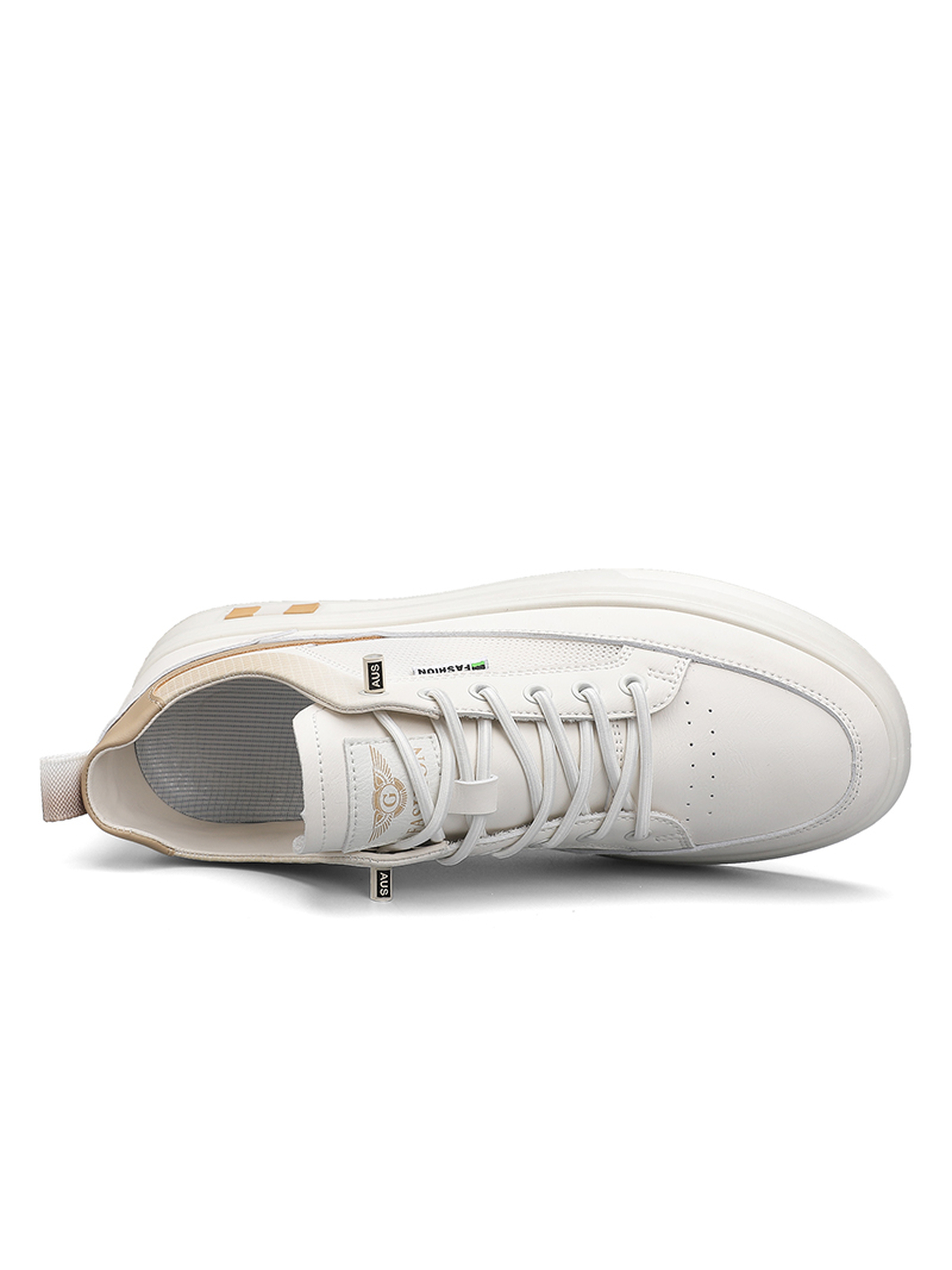 Off White Solid Lace Up Sneakers