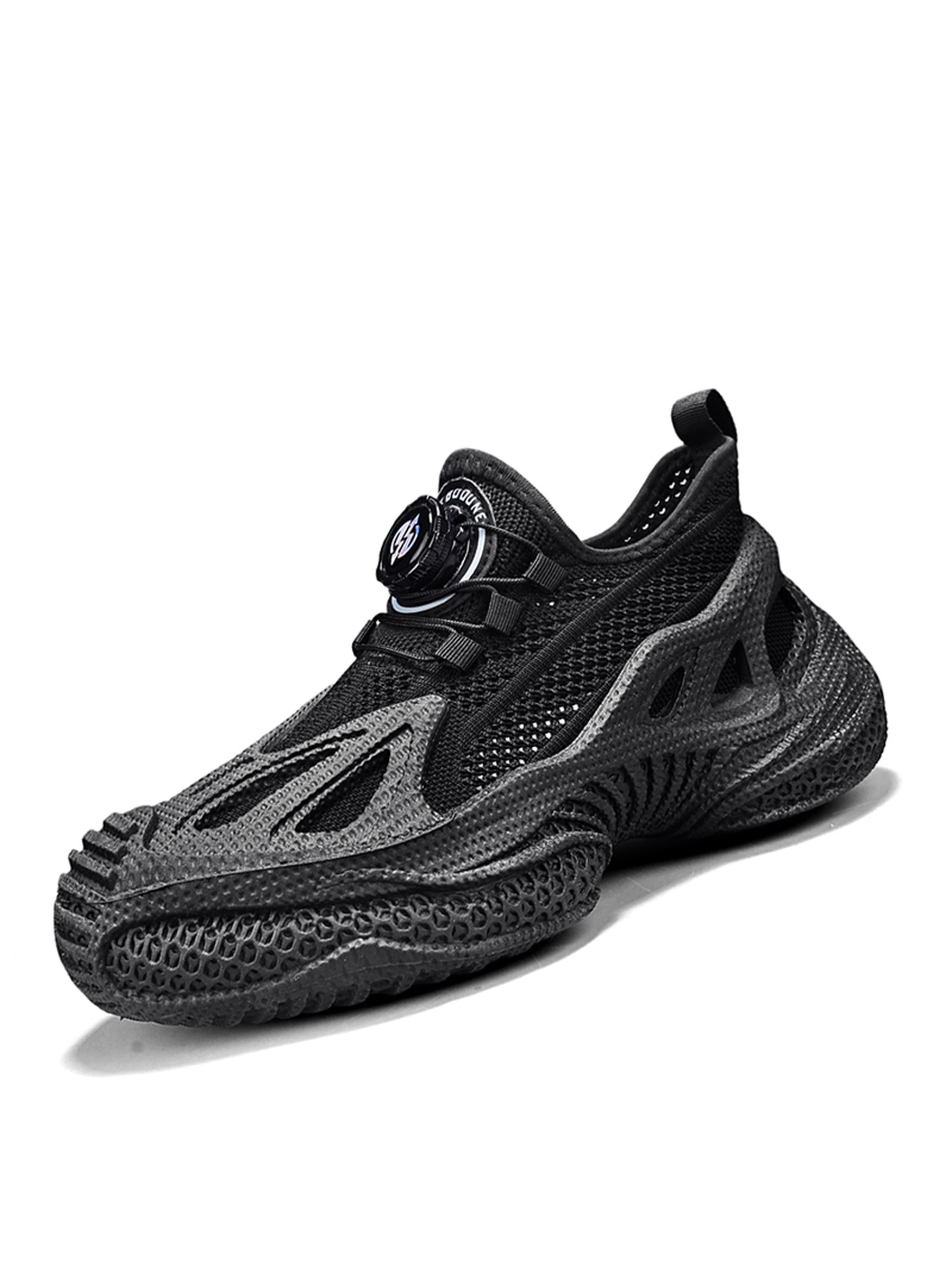 Black Stretch-Lace Textured Sneakers