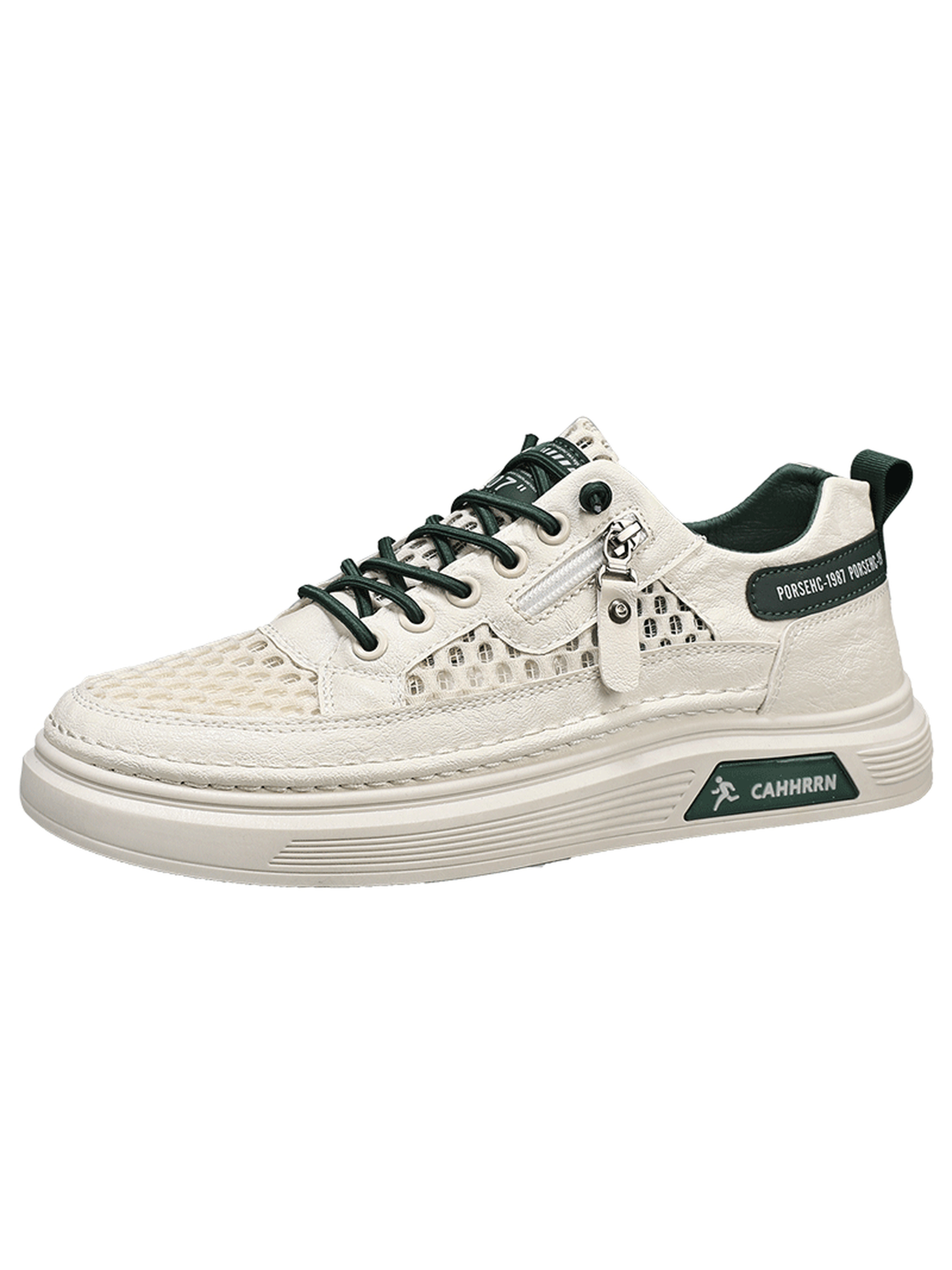 Mens Off-White Breathable Mesh Sneakers with Side Zip