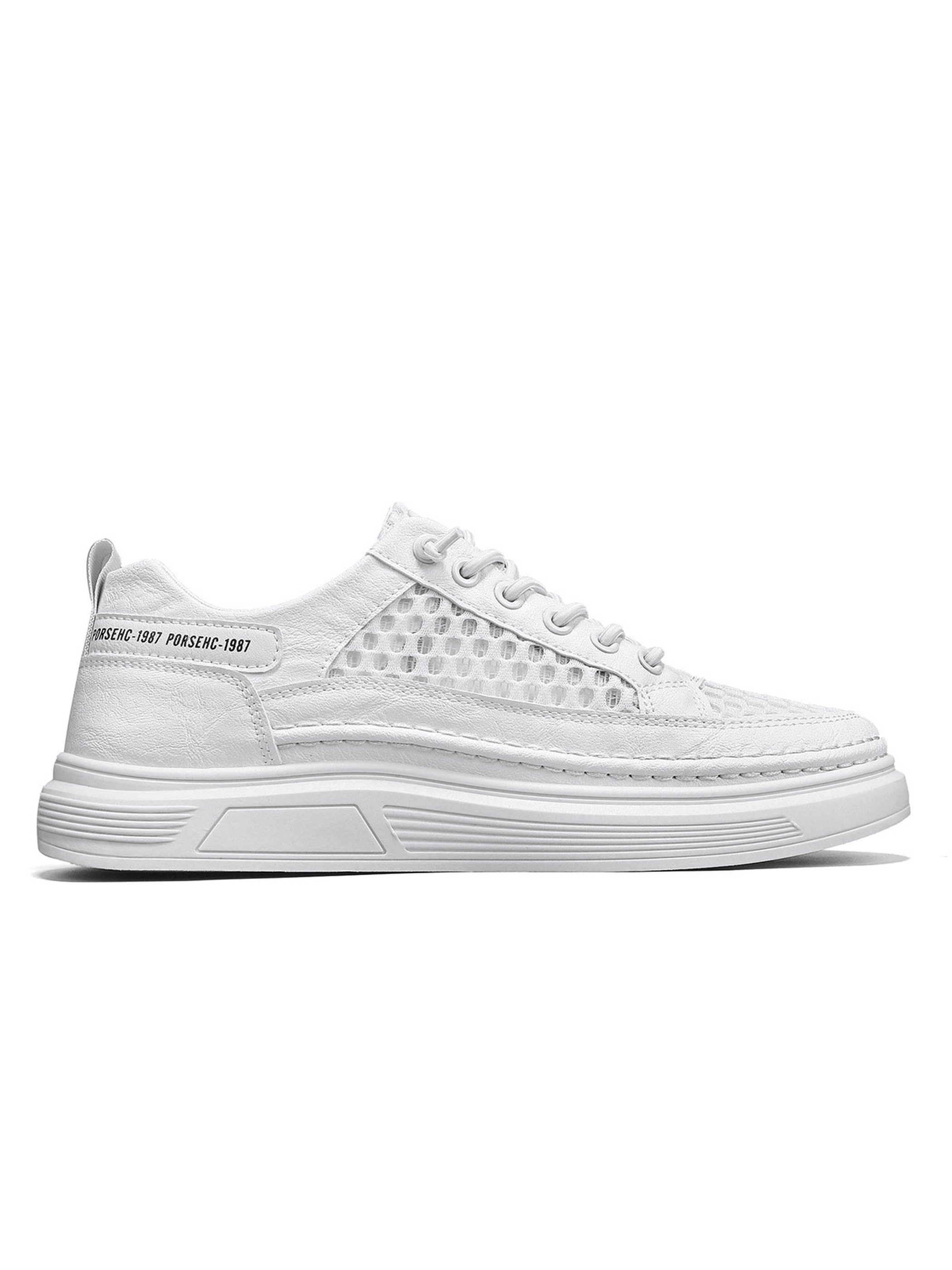 Mens White Breathable Mesh Sneakers with Side Zip