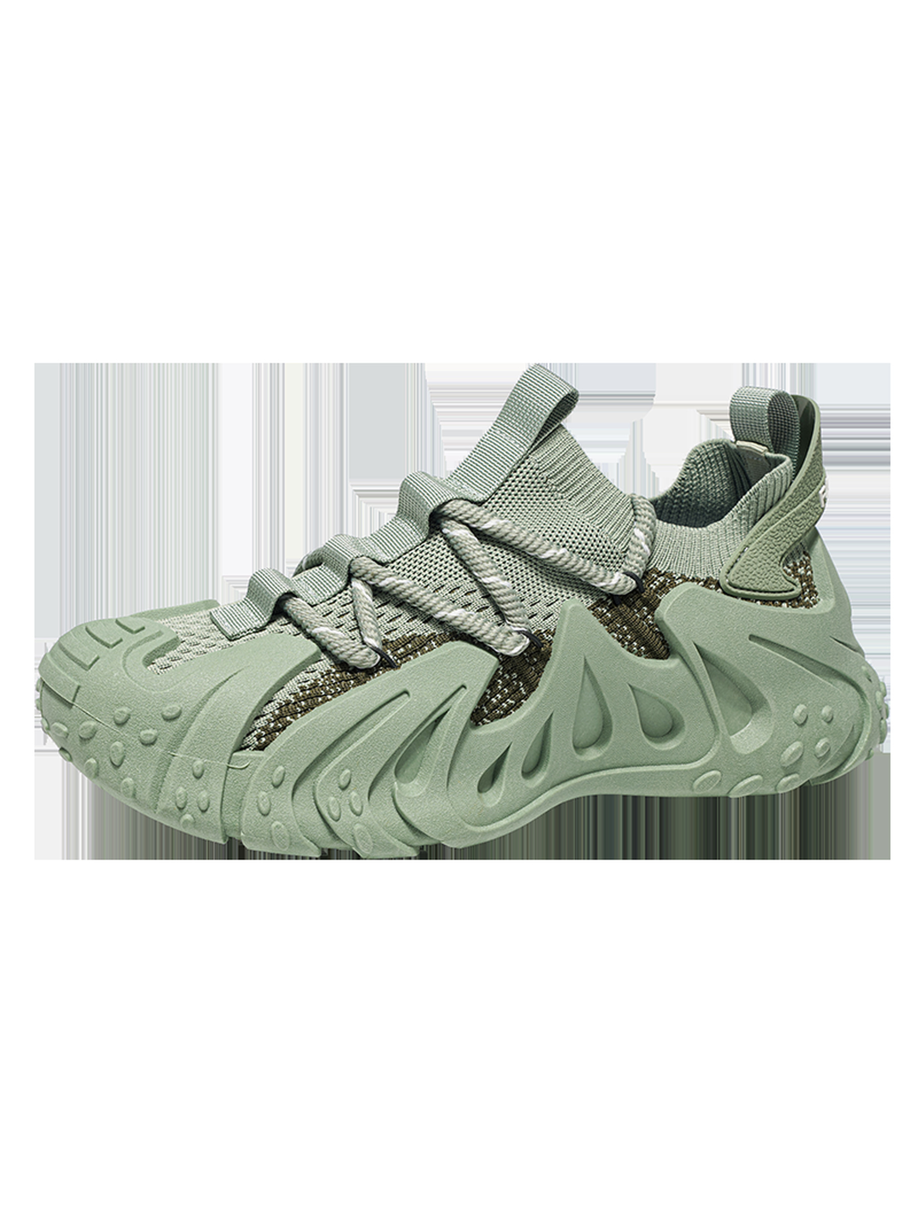 Mens Sage Green Knit Lace Up Sneakers