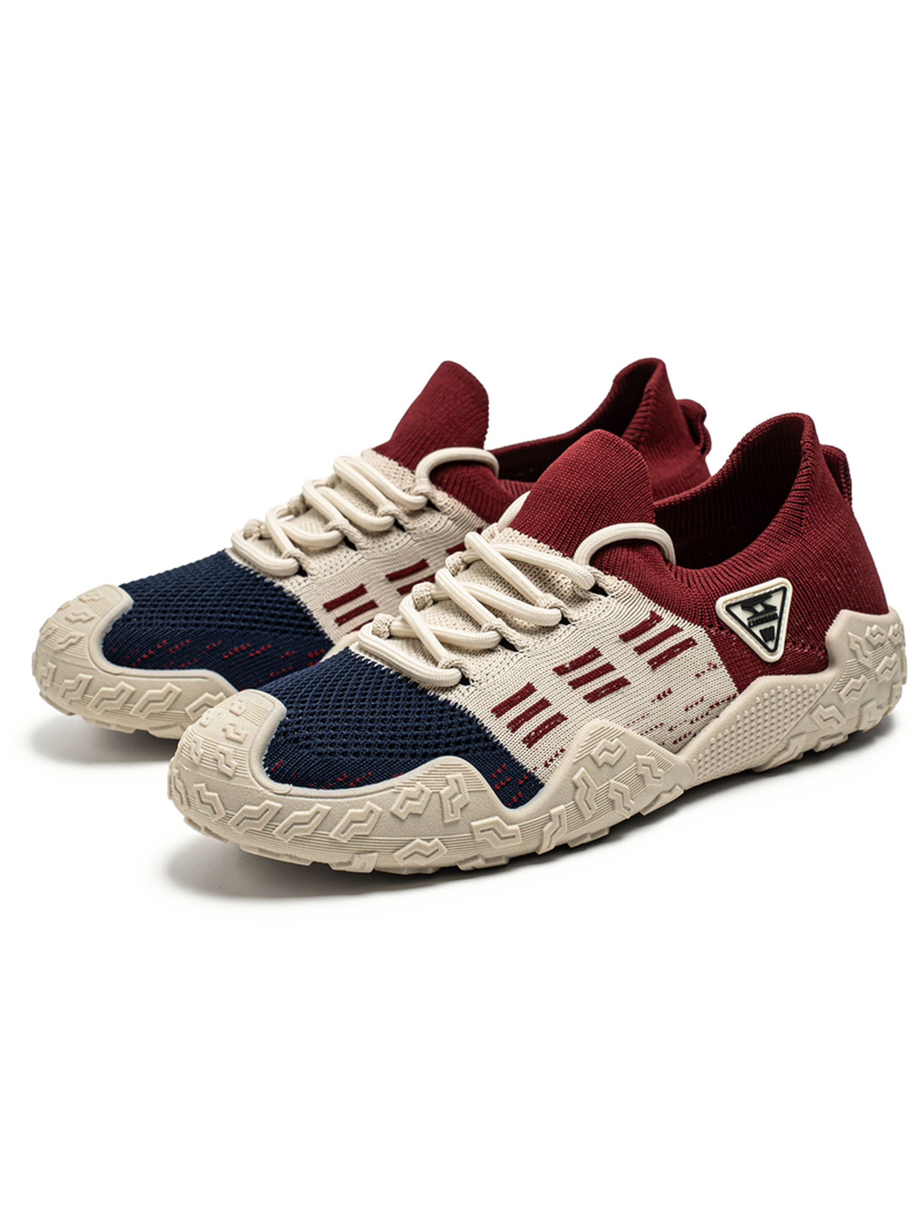 Beige Color Block Knit Sneakers