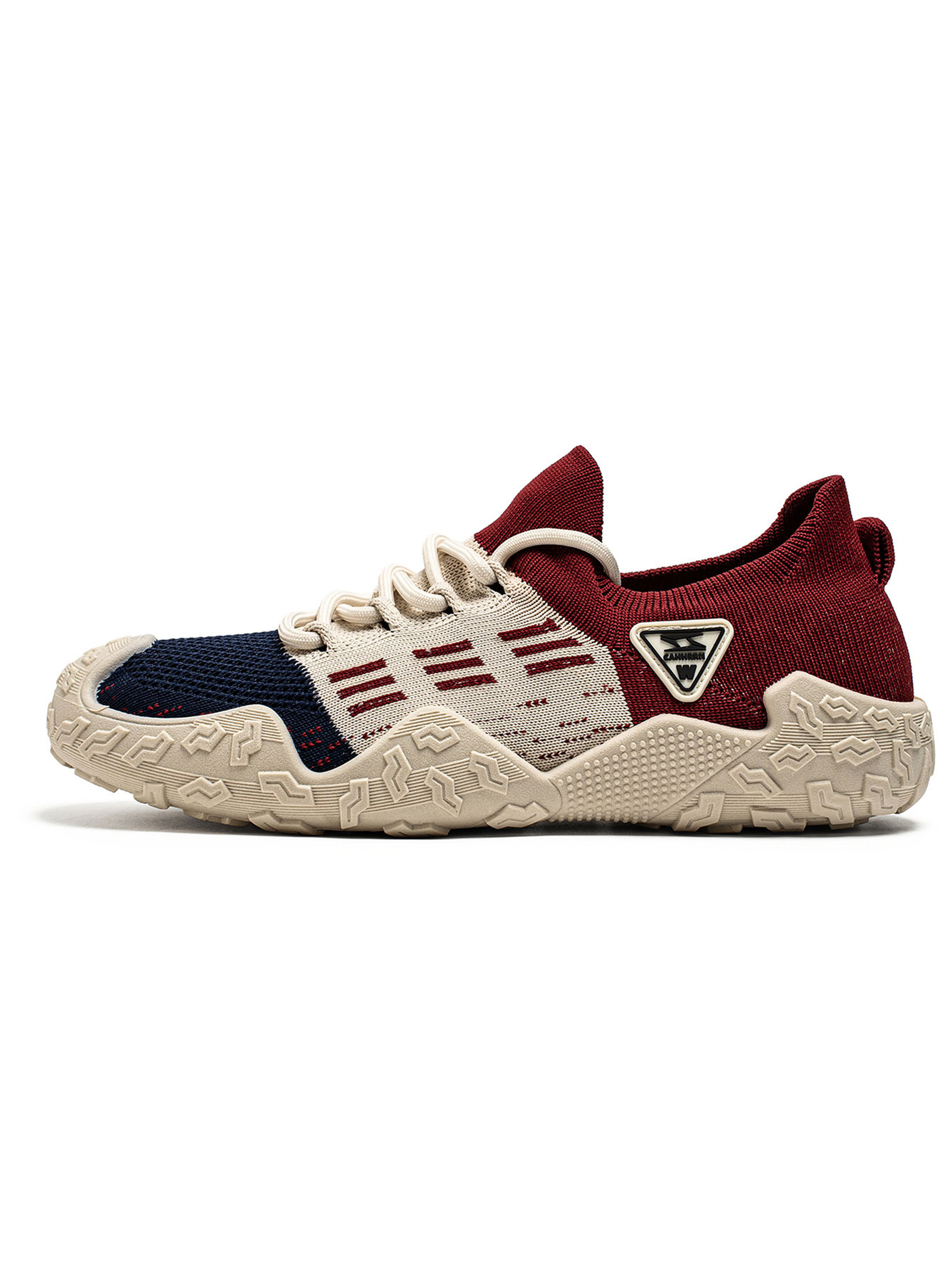 Beige Color Block Knit Sneakers