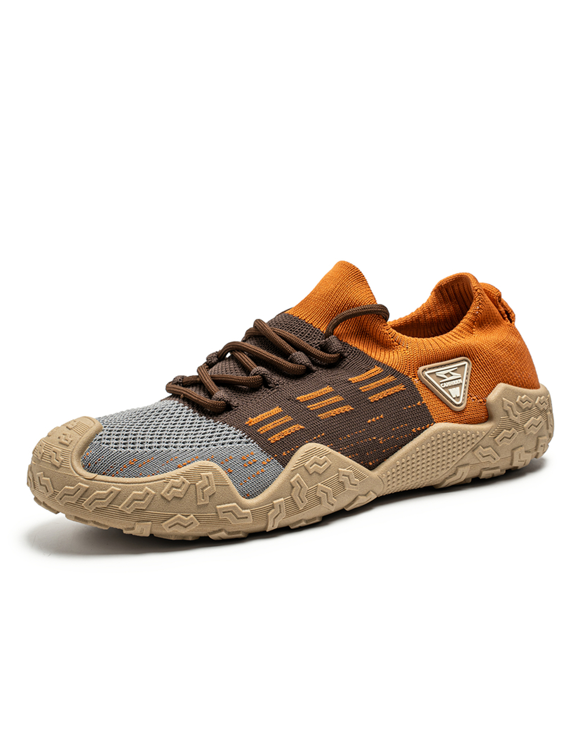 Mens Orange and Brown Knit Lace Up Sneakers