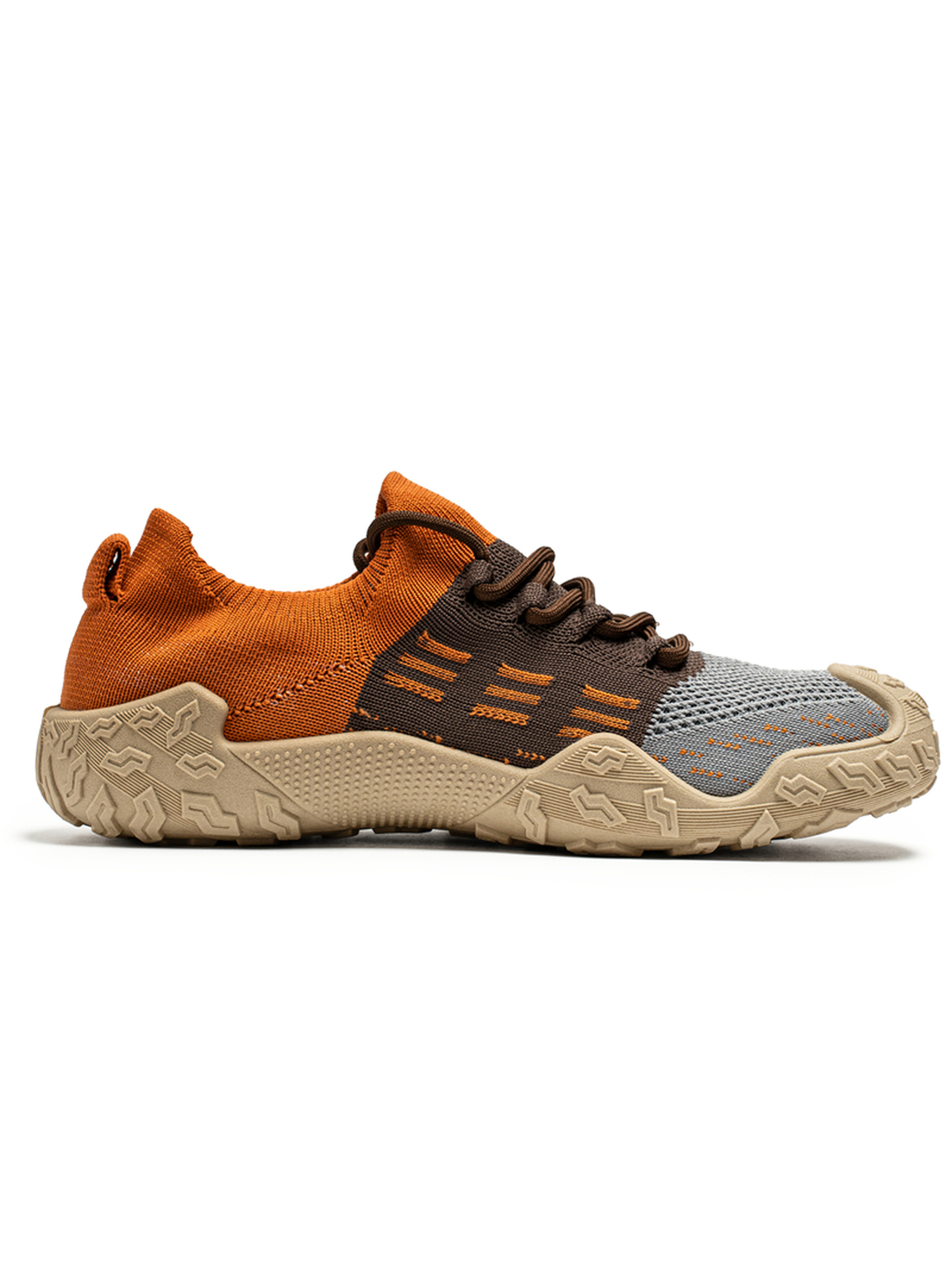 Mens Orange and Brown Knit Lace Up Sneakers
