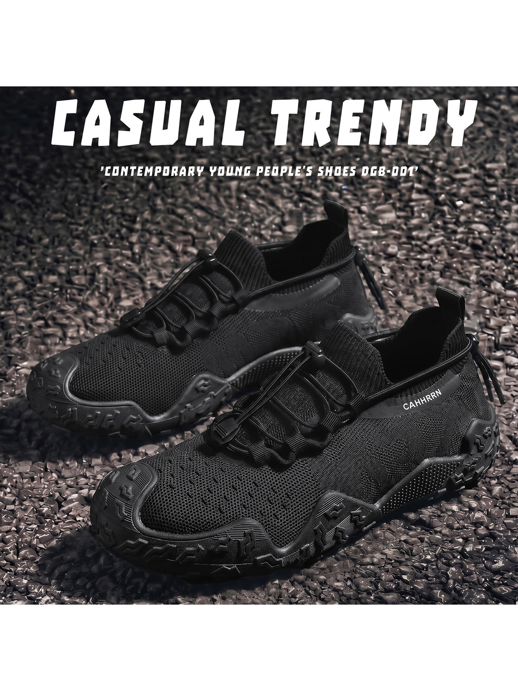 Black Breathable Lace Up Sneakers