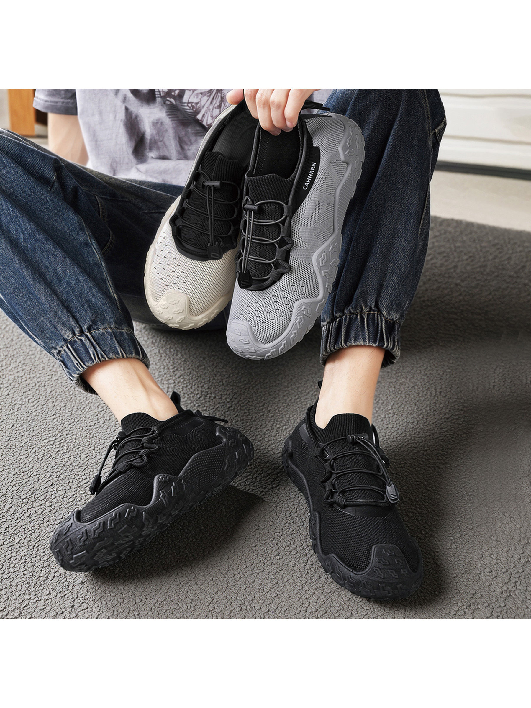 Black Breathable Lace Up Sneakers