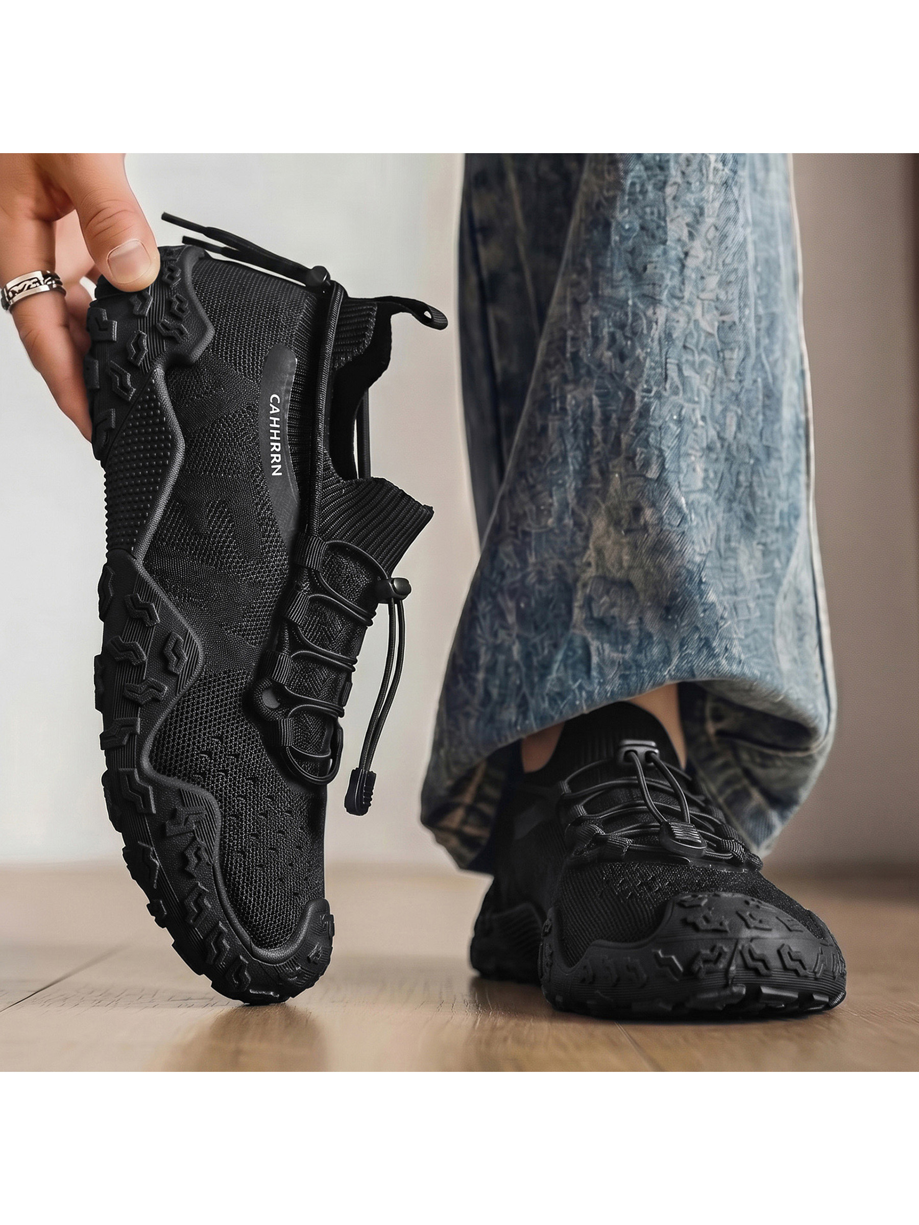 Black Breathable Lace Up Sneakers