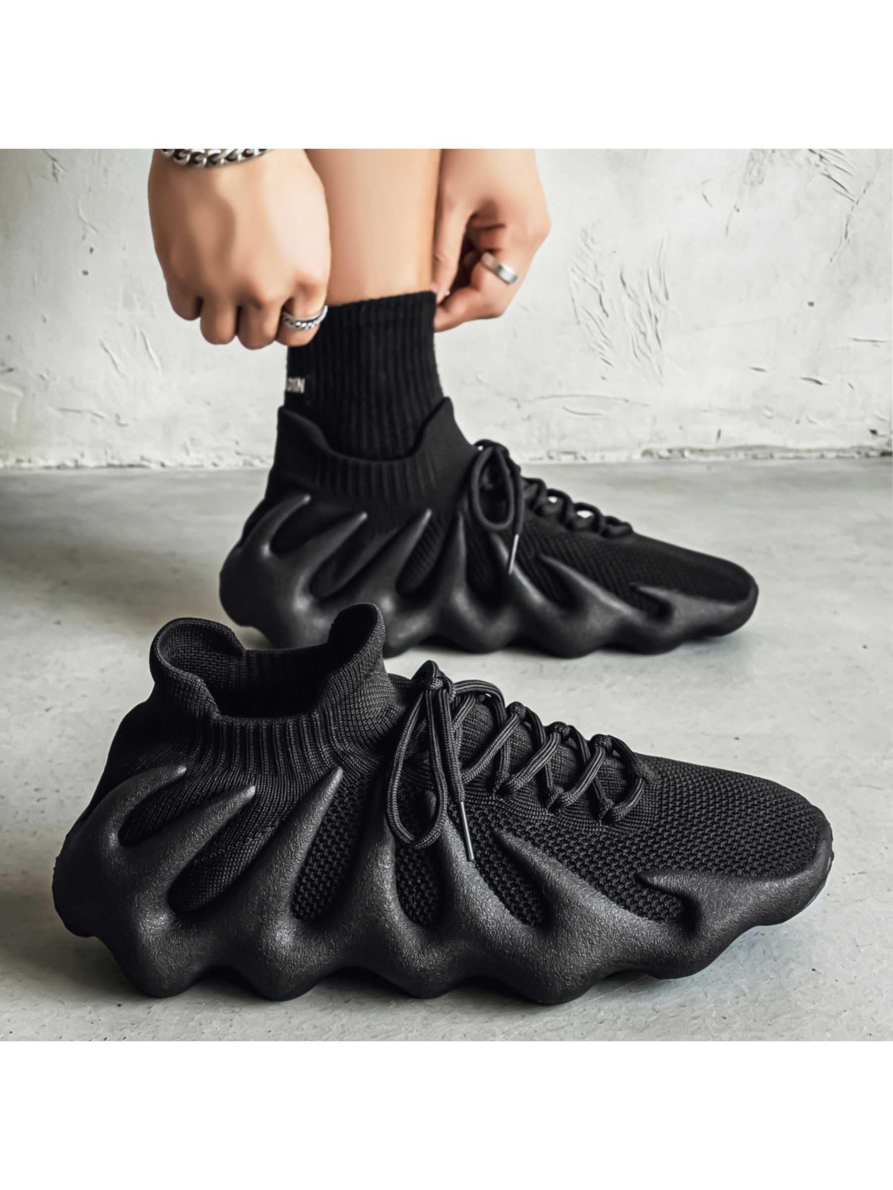 Black Mesh Knit Sneakers with Sculpted Sole