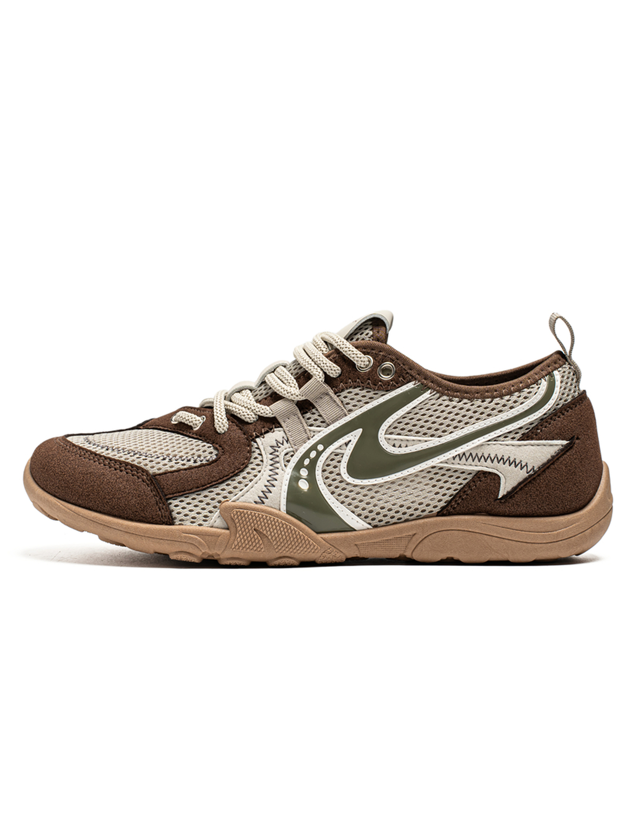 Beige Panelled Mesh Lace Up Sneakers