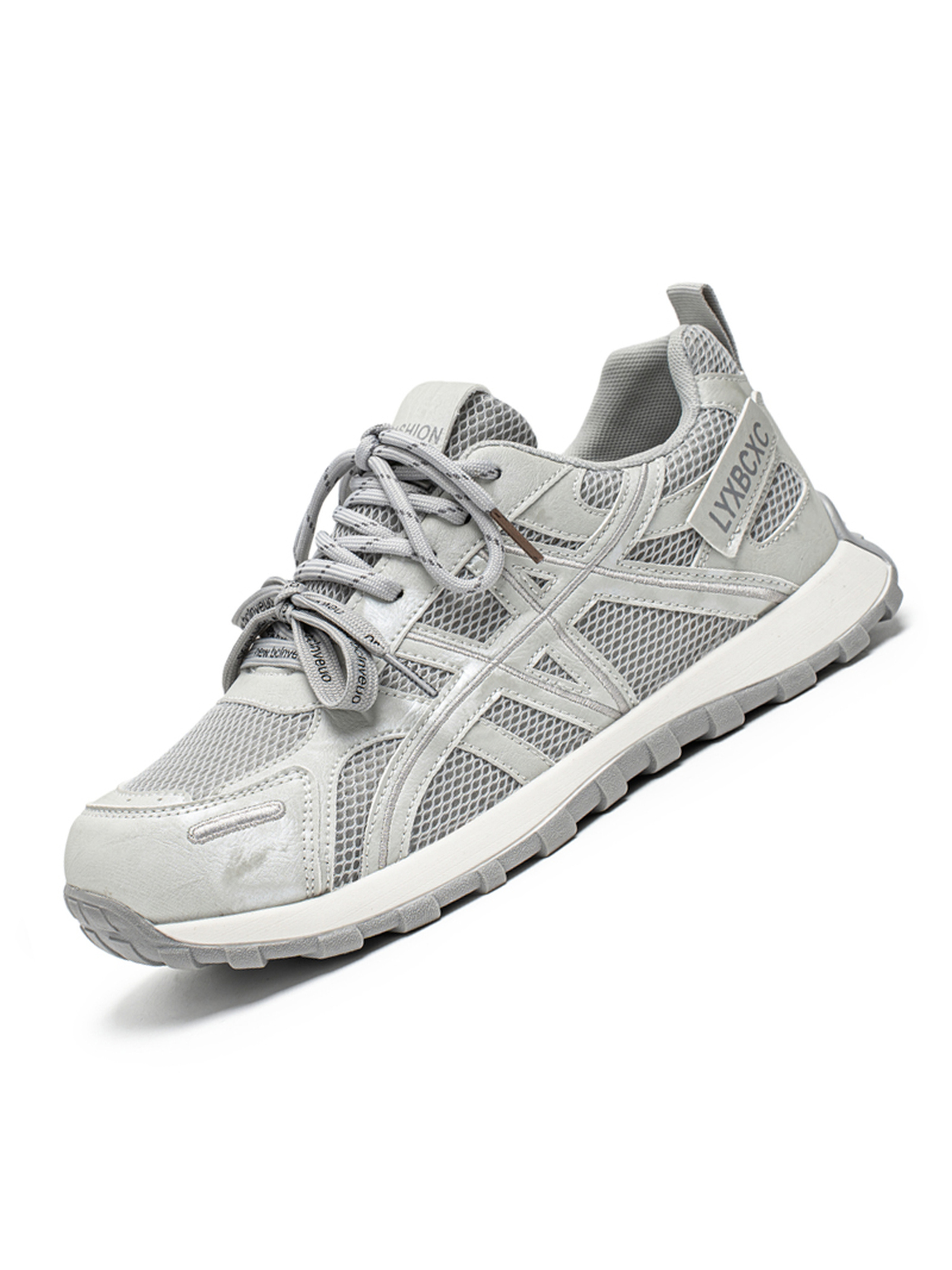 Mens Grey Textured Mesh Sneakers