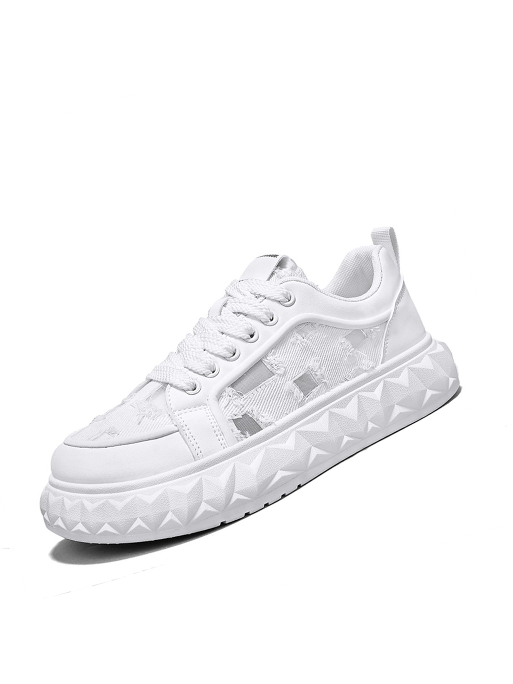 Mens White Distressed Casual Sneakers