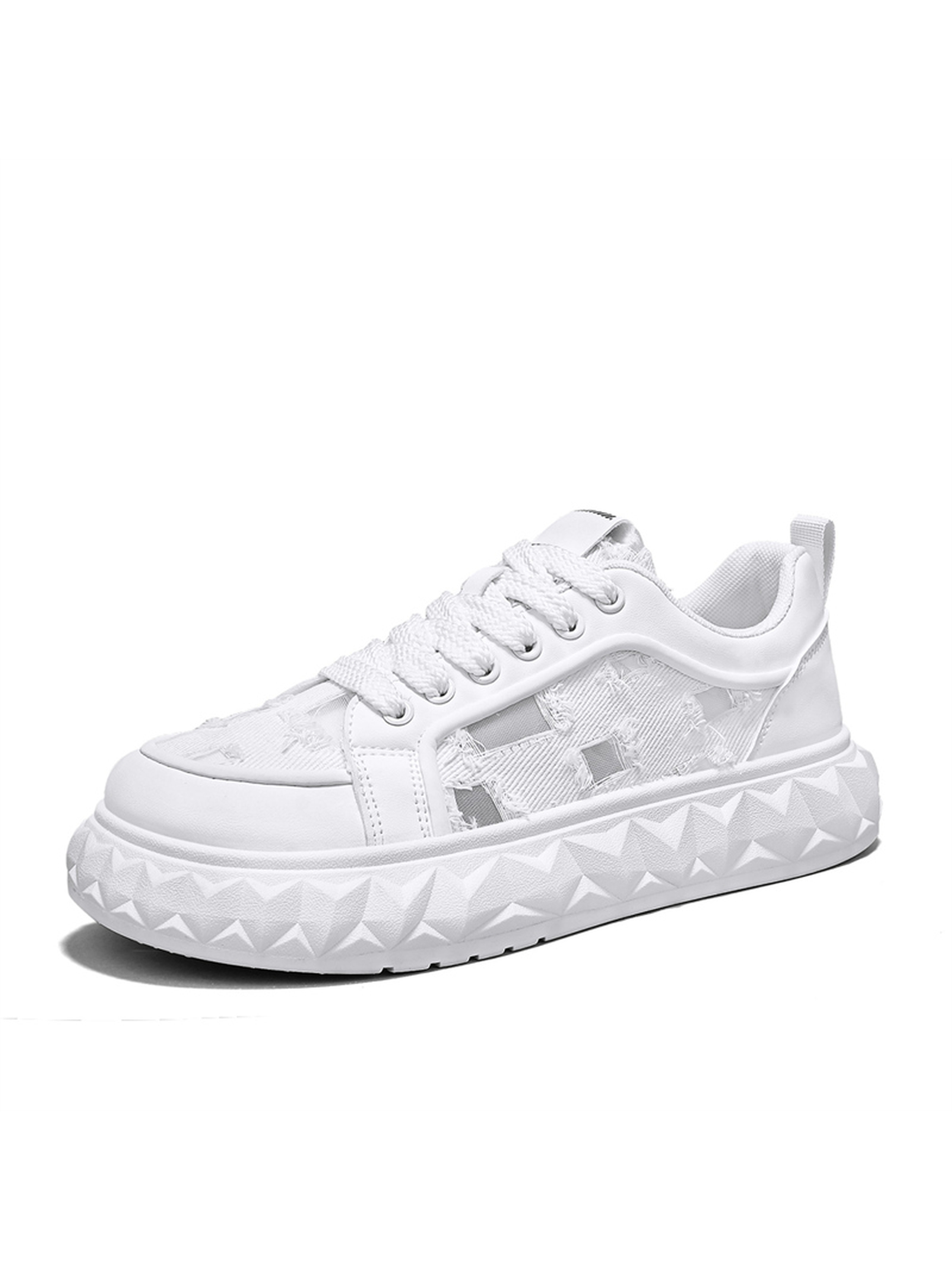 Mens White Distressed Casual Sneakers