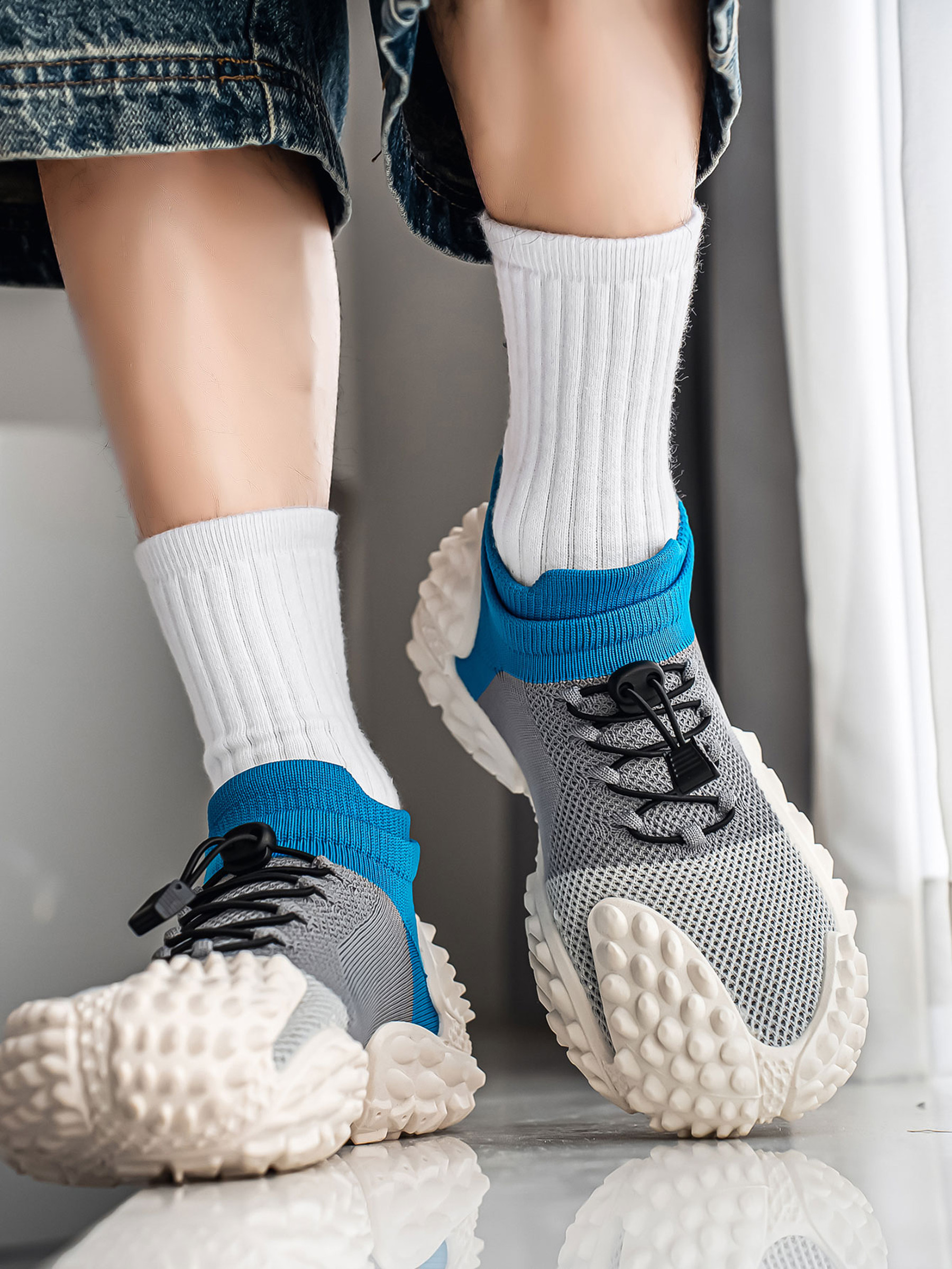 Mens Color Block Knit Sporty Sneakers