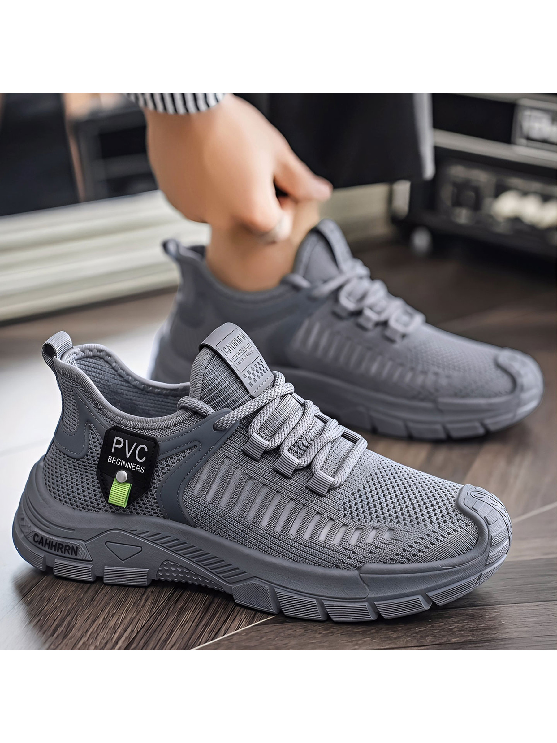 Mens Grey Knit Sporty Sneakers