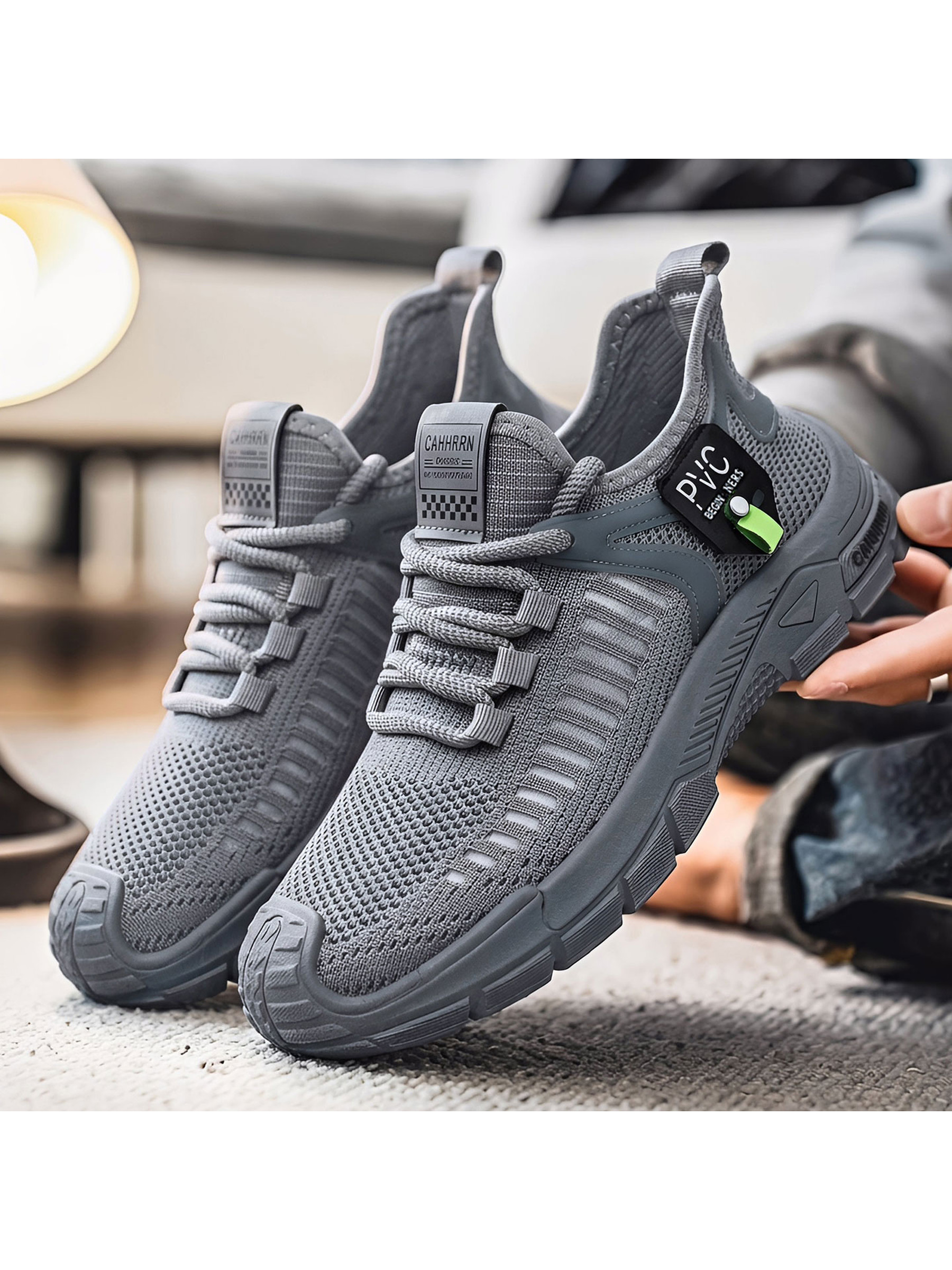 Mens Grey Knit Sporty Sneakers