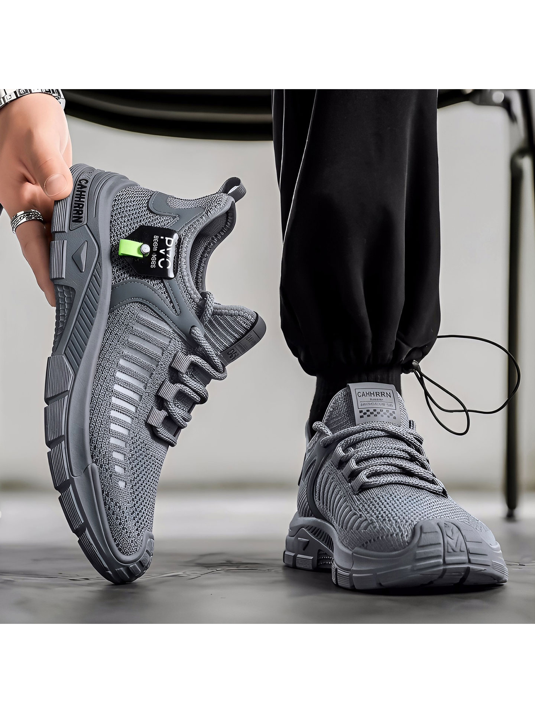 Mens Grey Knit Sporty Sneakers