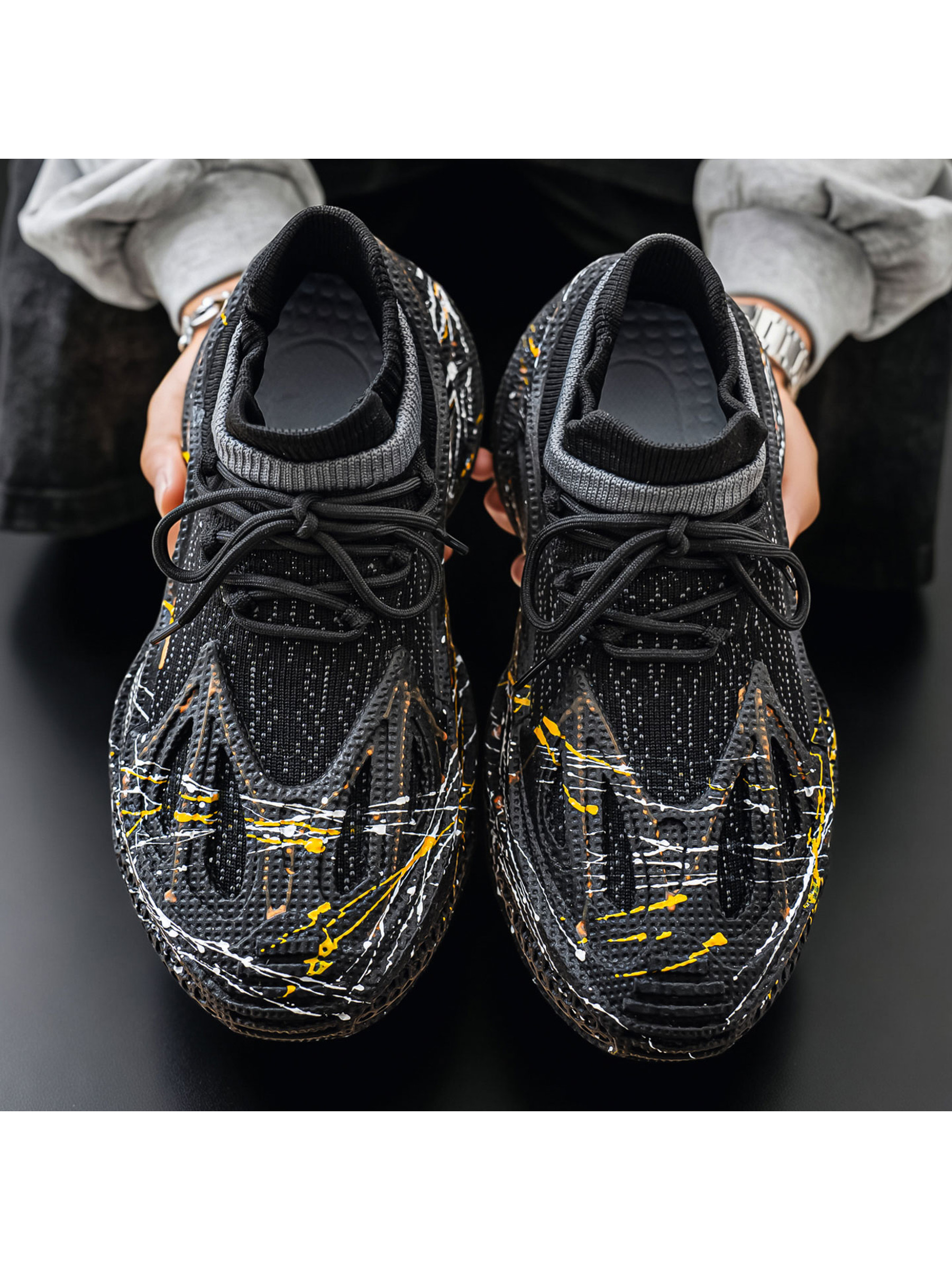 Black Chunky Sole Knit Sneakers