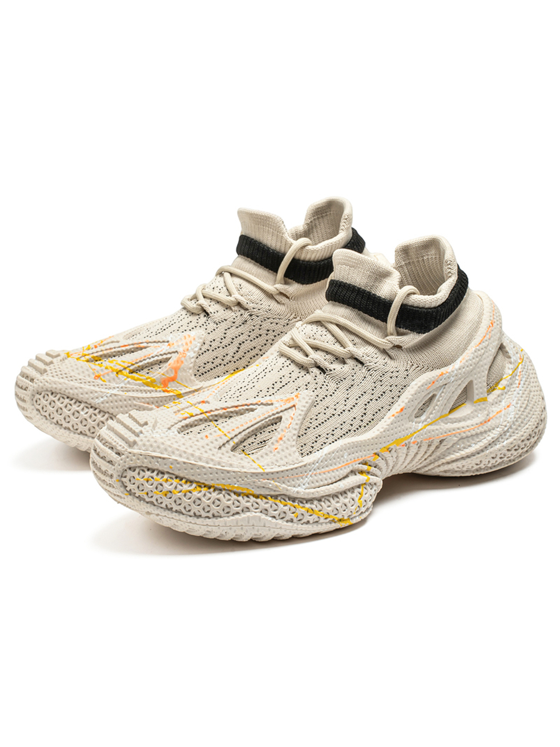 Beige Lightweight Knit Sports Sneakers