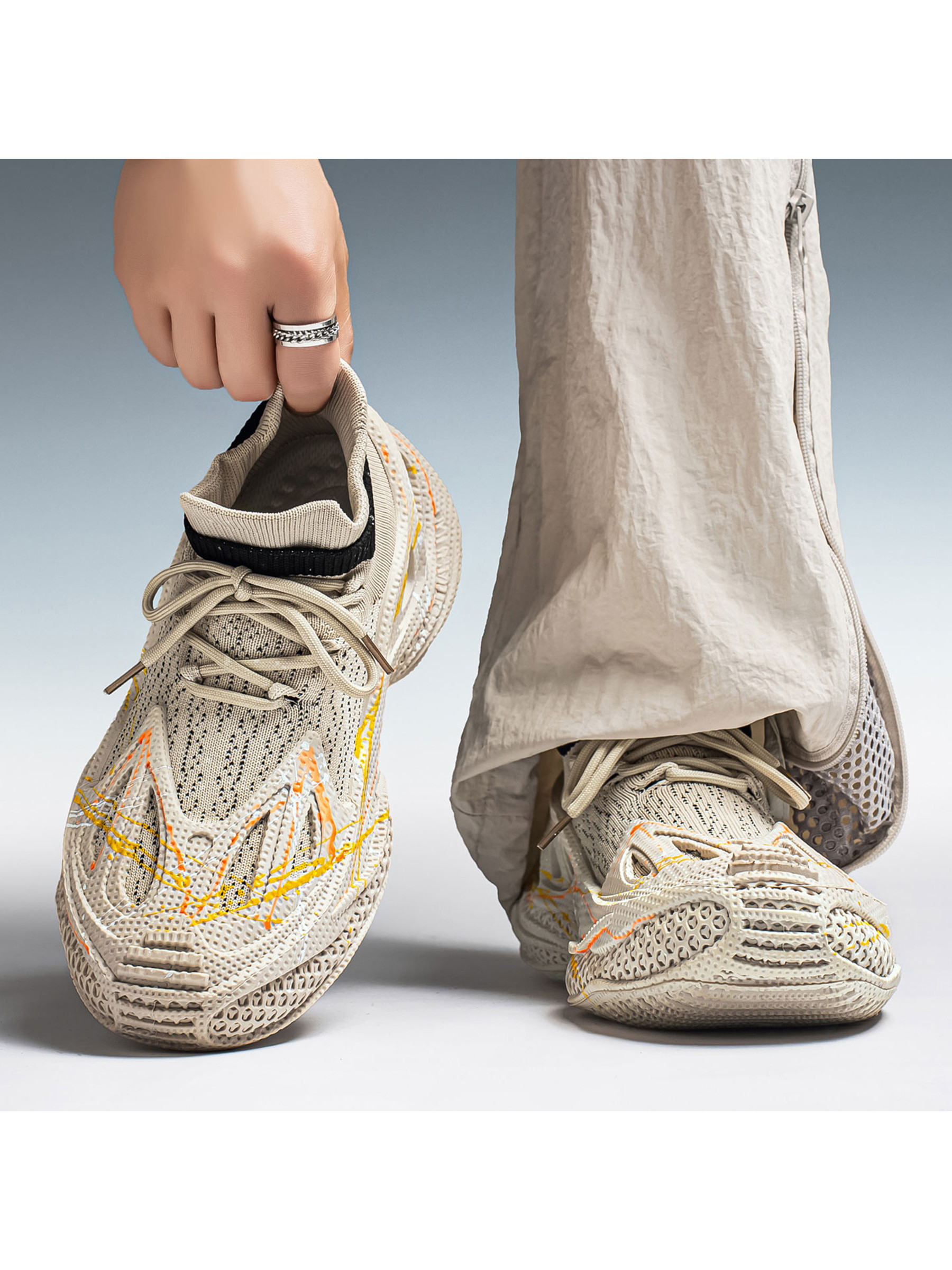 Beige Lightweight Knit Sports Sneakers