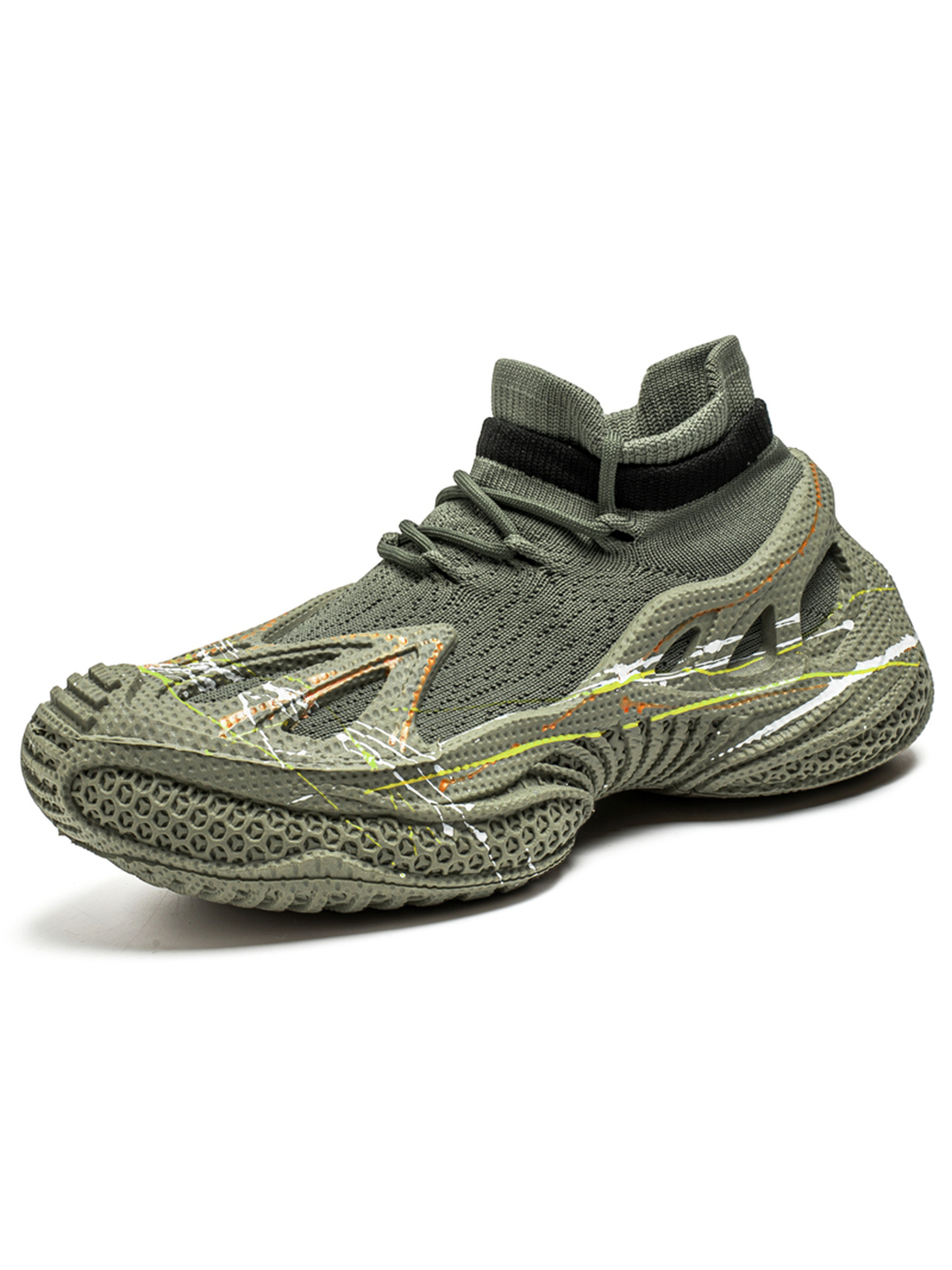 Mens Olive Green Splatter Design Sneakers